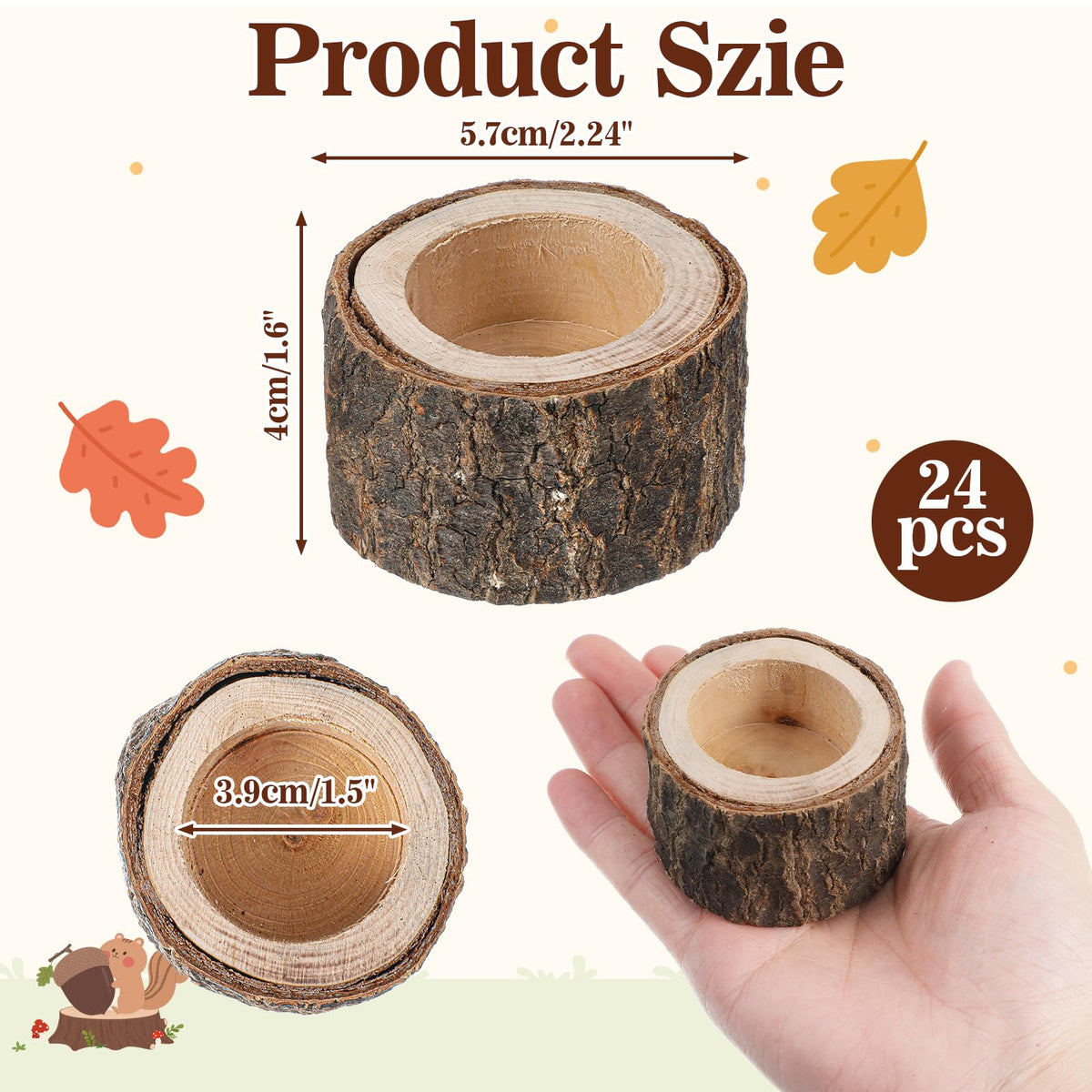 24 Pcs Wooden Tea Light Candle Holders Votive Candle Holders, Rustic Wooden Pillar Candle Stands Vintage Tealight Holders Set Candle Centerpieces for Dining Table Wedding Party, 1.6" H