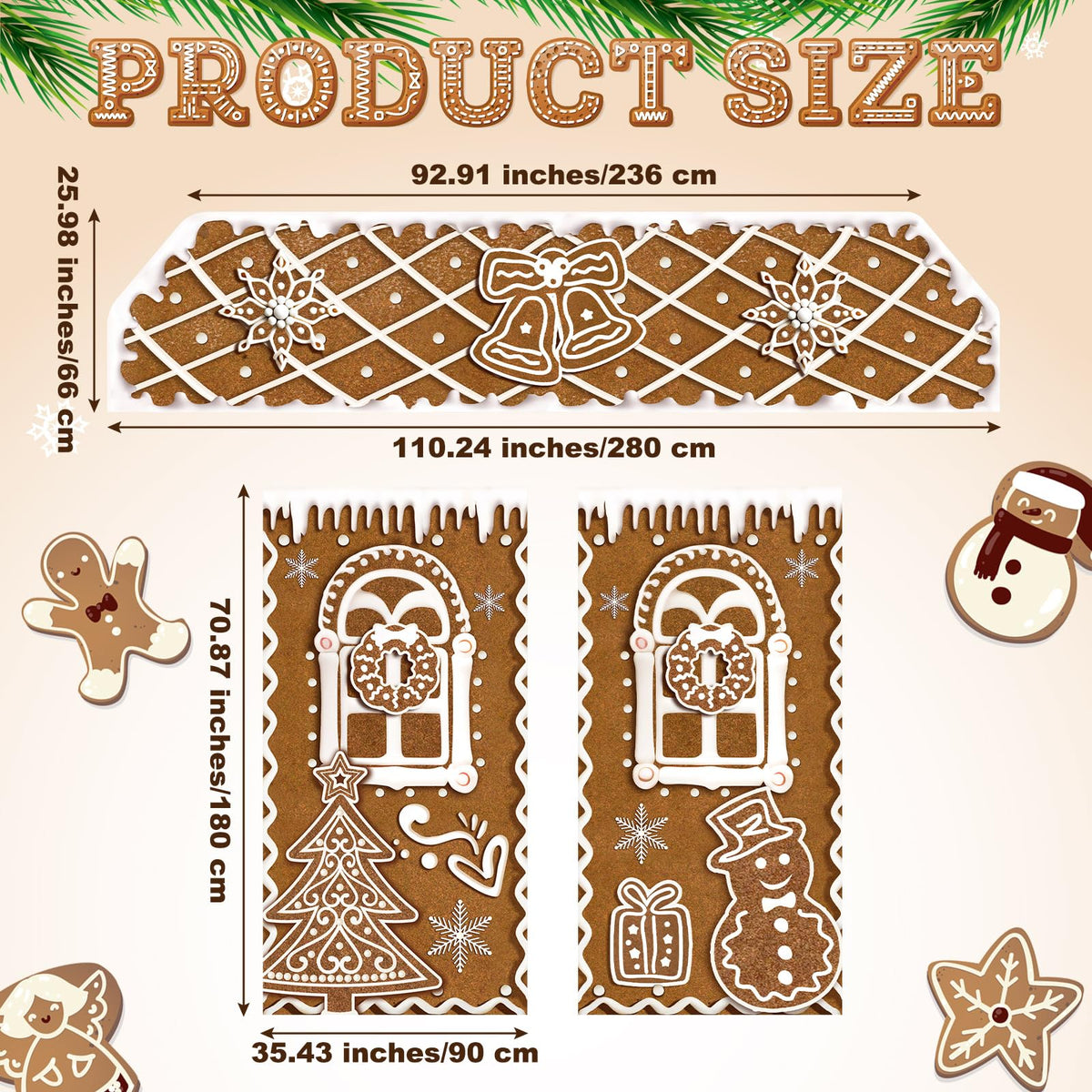 HunnmingRe 3 Pcs Christmas Gingerbread House Decorations Gingerbread Door Covers Backdrop Christmas Door Banners for Xmas Holiday Party Photography Photo Background Decor(Snowflakes Style)