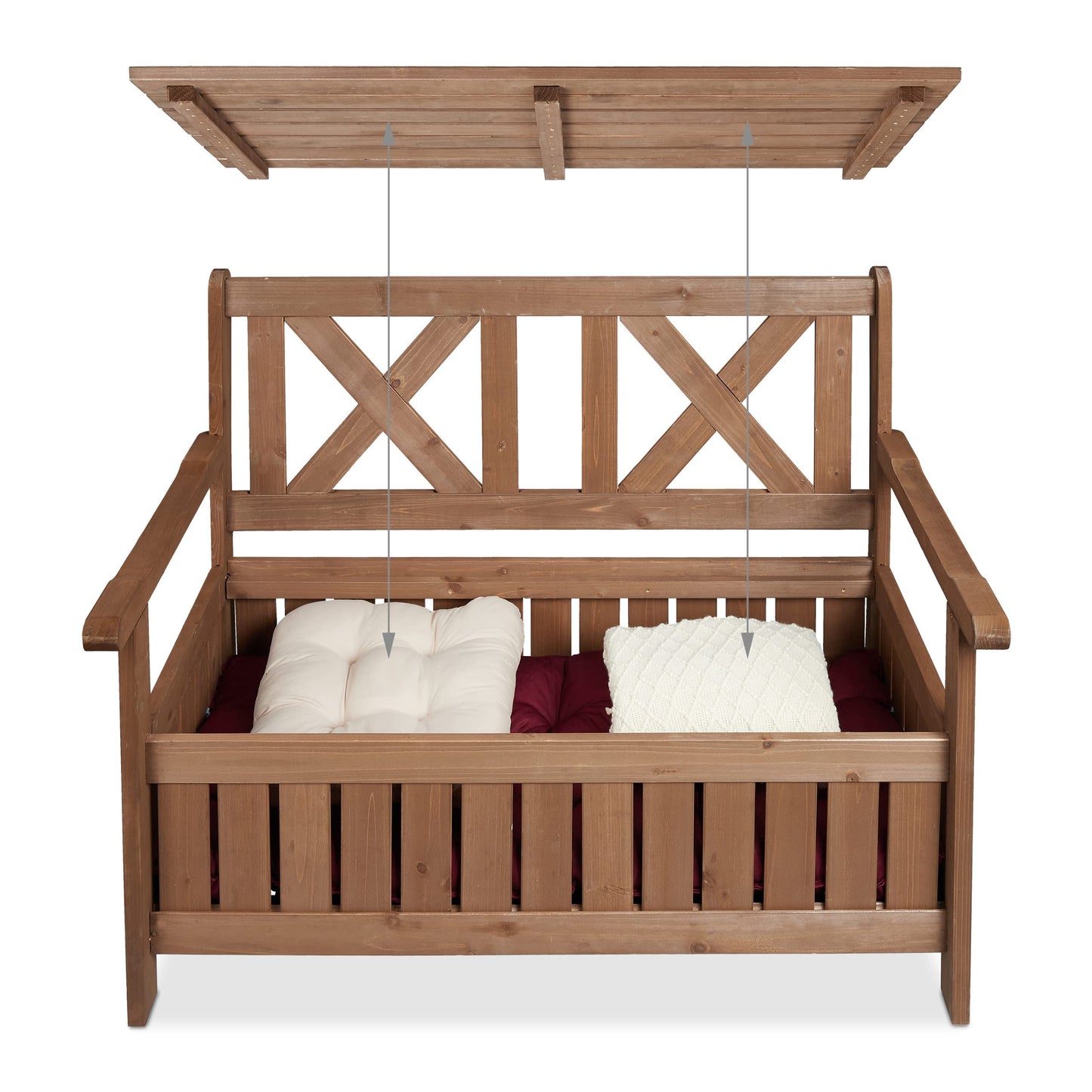 Relaxdays Garden Bench, Outdoor Bench with Storage Space, 2-Seater, HBT 85 x 115 x 60 cm, Seat Chest with Backrest, Dark Brown