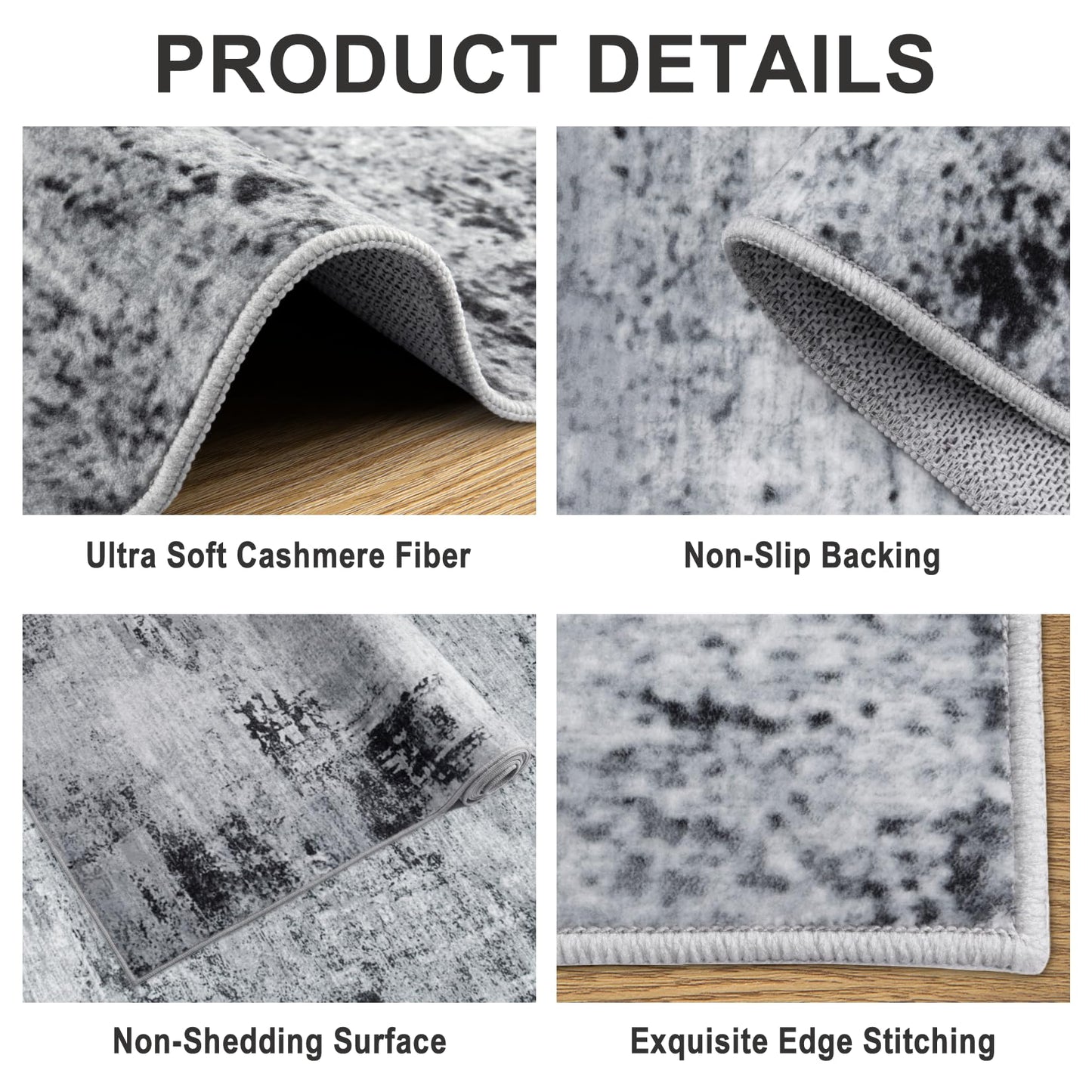 8x10 Area Rugs for Living Room - Washable Rug Modern Abstract Soft Large Neutral Non-Slip Carpet Indoor Floor Thin Carpets for Bedroom Dining Room Farmhouse Nursery Home Office Black