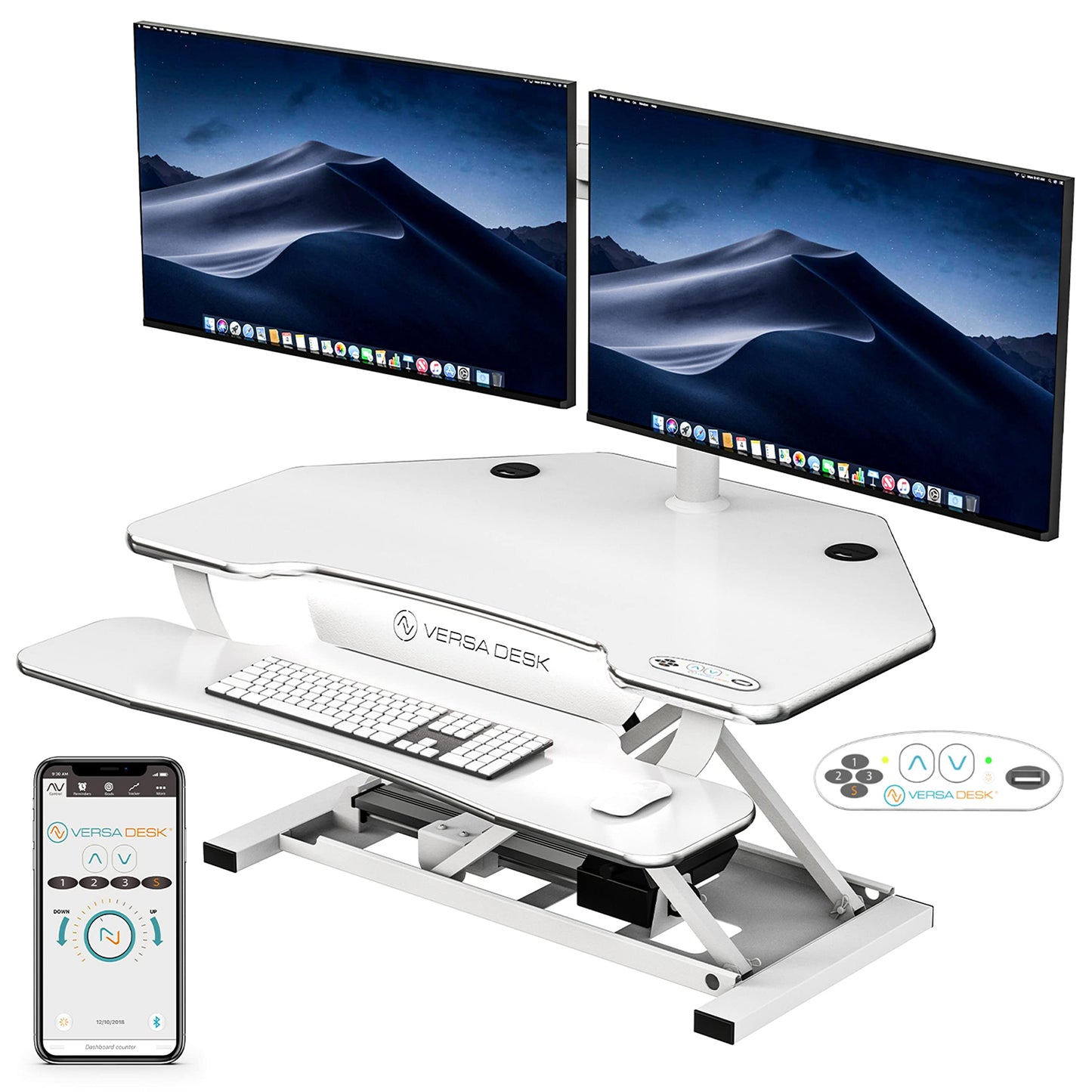 VERSADESK PowerPro Elite 36” x 31” Smart Corner Standing Desk Converter | Mobile App Adjustable Sit-Stand Desk Riser w/Keyboard Tray & USB & USBC Ports | for Home or Office - White
