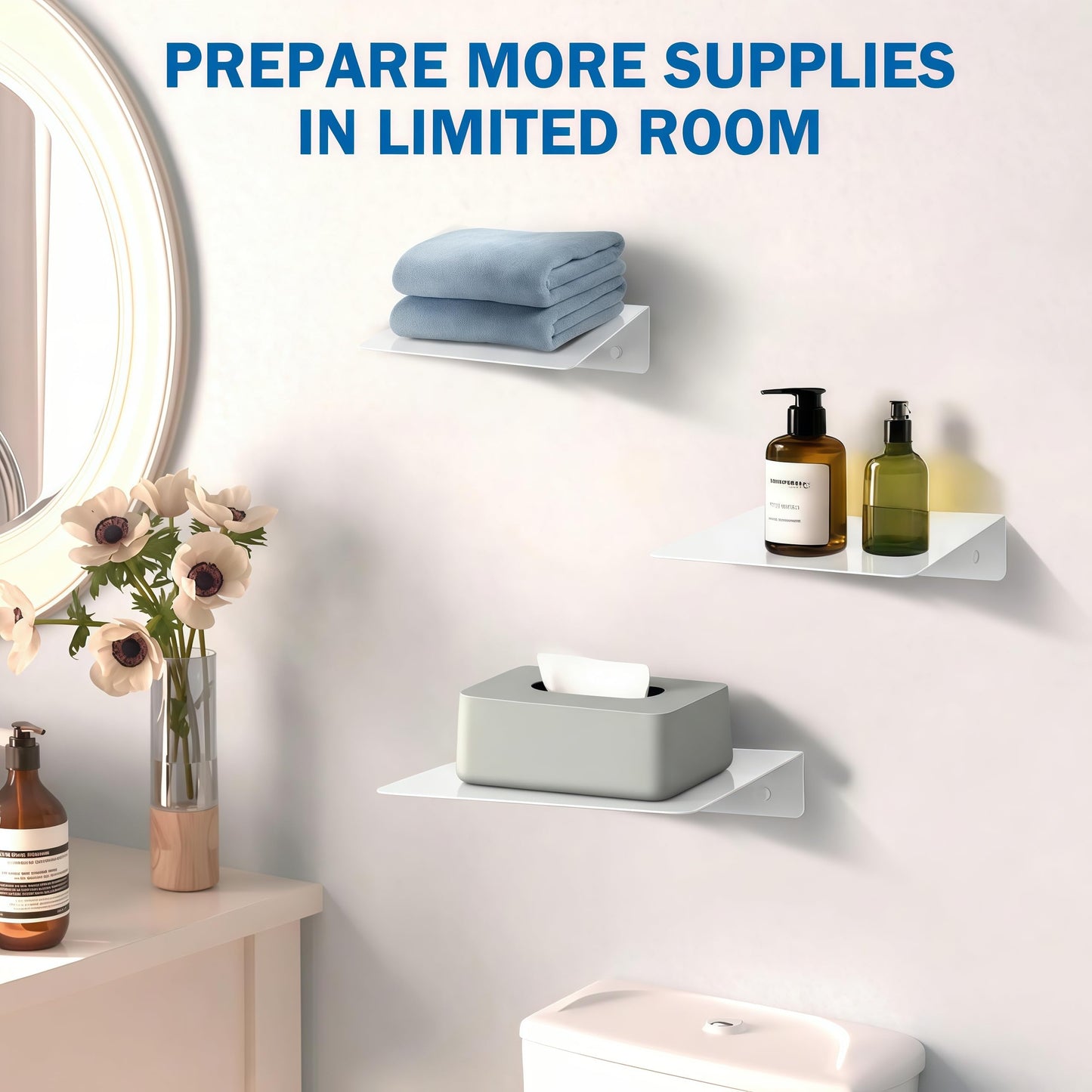 MZDMY Steel Floating Shelves for Wall,Small Wall Shelf，Bookshelf Living Room Bedroom Home Office Bathroom，Little Mini Tiny Display Hanging Shelves for Books/Storage/Room Decor (White 9.06x6.5in)