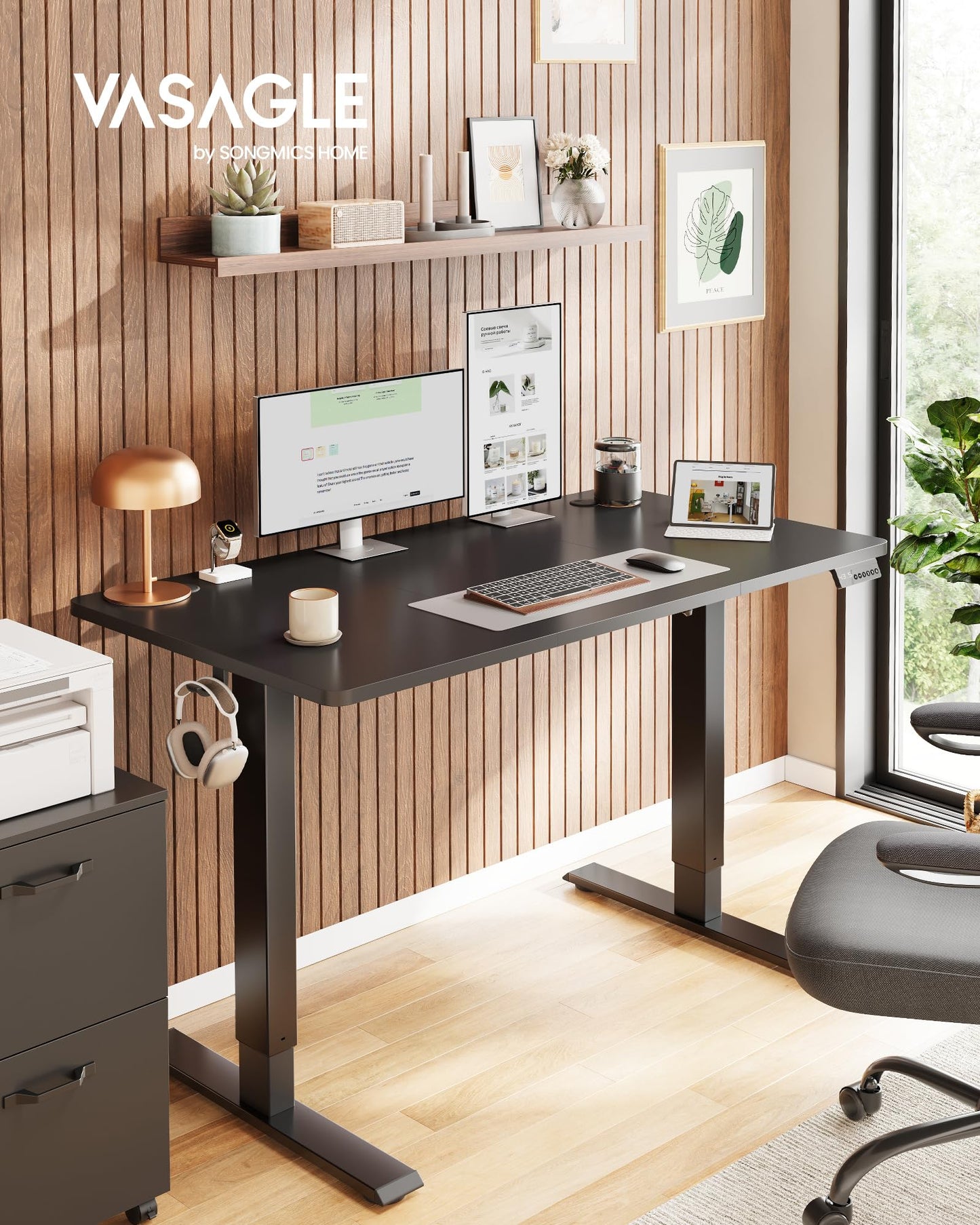 VASAGLE Electric Standing Desk, 47.2 x 23.6 Inches Height Adjustable Desk, Sedentary Reminder, 4 Memory Heights, for Home Office, Ink Black ULSD312BZ02S