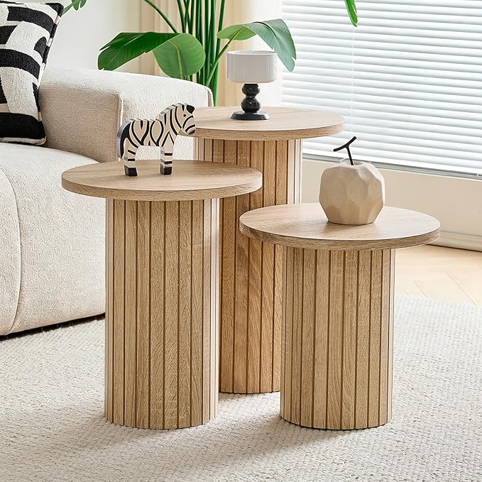 Round Nesting Coffee Table Set of 3 Mid Century Modern Wood Round Coffee Tables