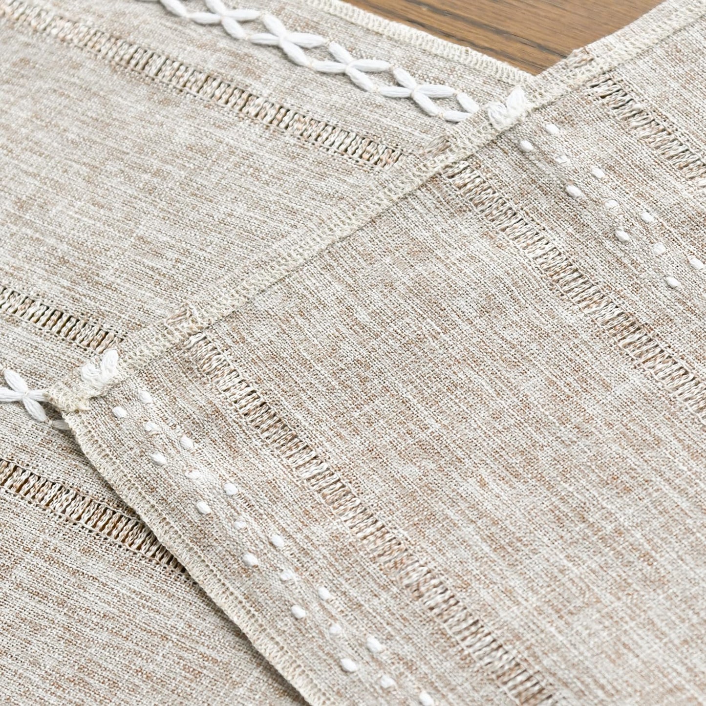 Artoid Mode Brown Rustic Cotton Linen Table Runner, Seasonal Embroidered Hollow Kitchen Dining Table Decoration for Home Party Decor 13x36 Inch