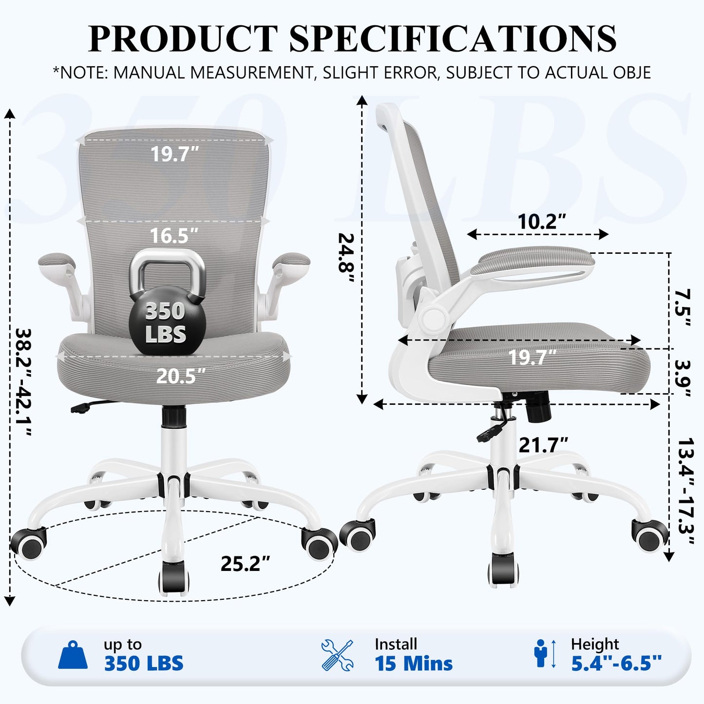 FelixKing Office Chair, Ergonomic Desk Chair Breathable Mesh Chairs Adjustable High Back Lumbar Support Flip-up Armrests, Executive Rolling Swivel Comfy Computer Chairs Home Office Gray