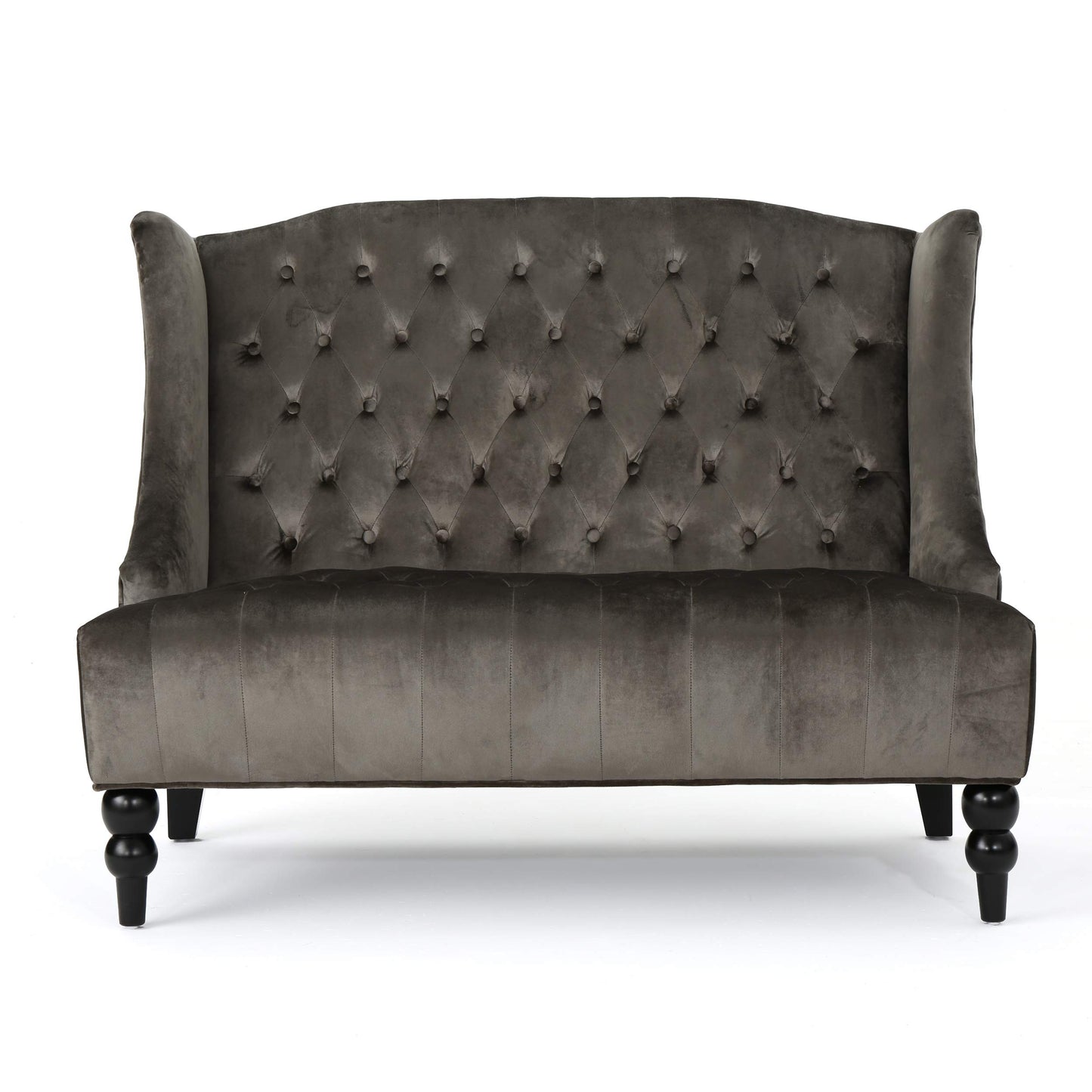Christopher Knight Home GDFStudio Leona Modern Glam Tufted Velvet Wingback Loveseat, Gray and Dark Brown