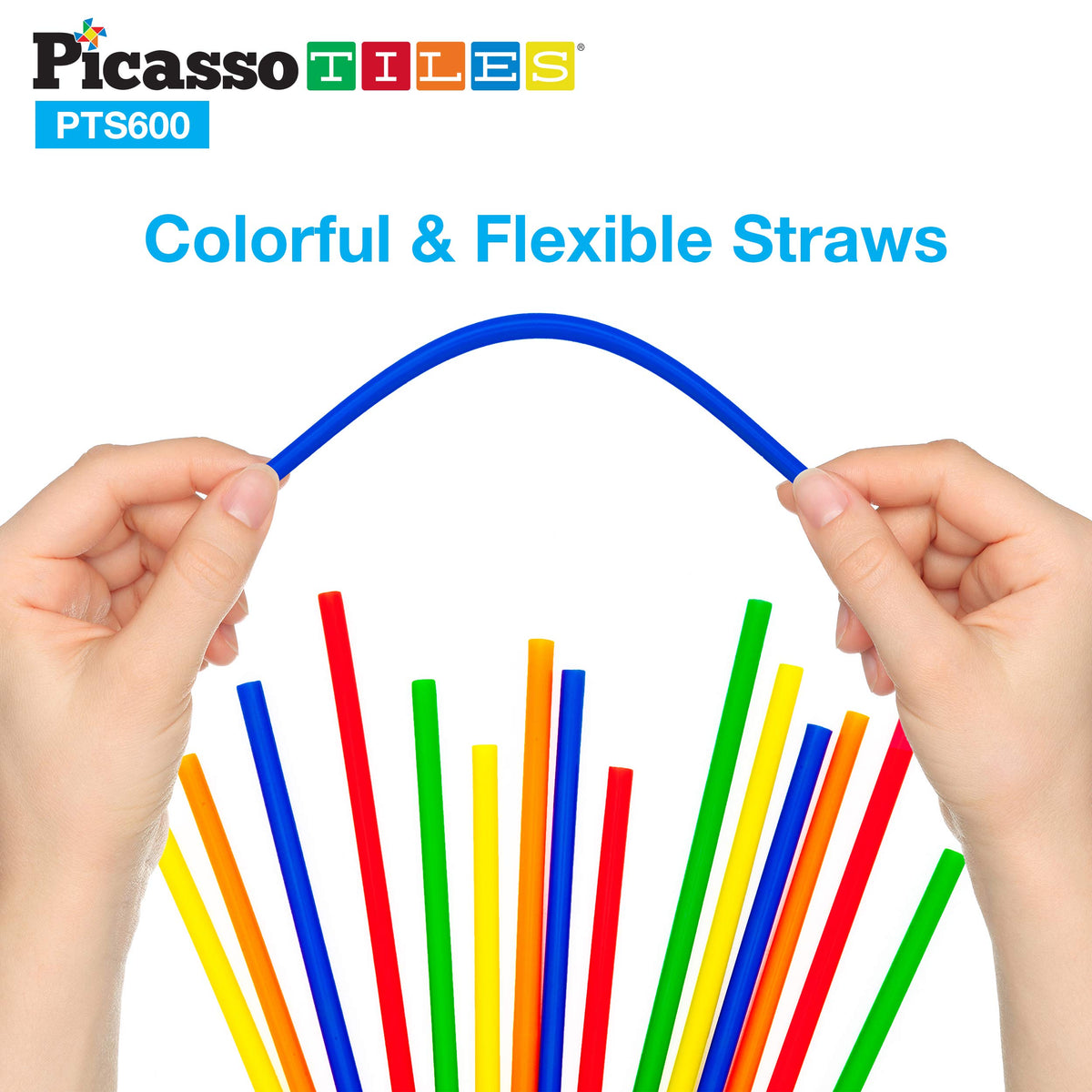 PicassoTiles 600pc Construction Toy Straw Building Set Children STEM Learning Interlocking Building Toys Creative Straw Connecting Builder Kits Early Education Kit for Kids Boys & Girls Ages 3+ PTS600