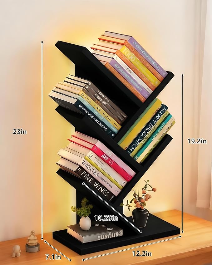Godferyxin Bookshelf with Liting, Small Bookshelf LED and Desktop Book Shelf
