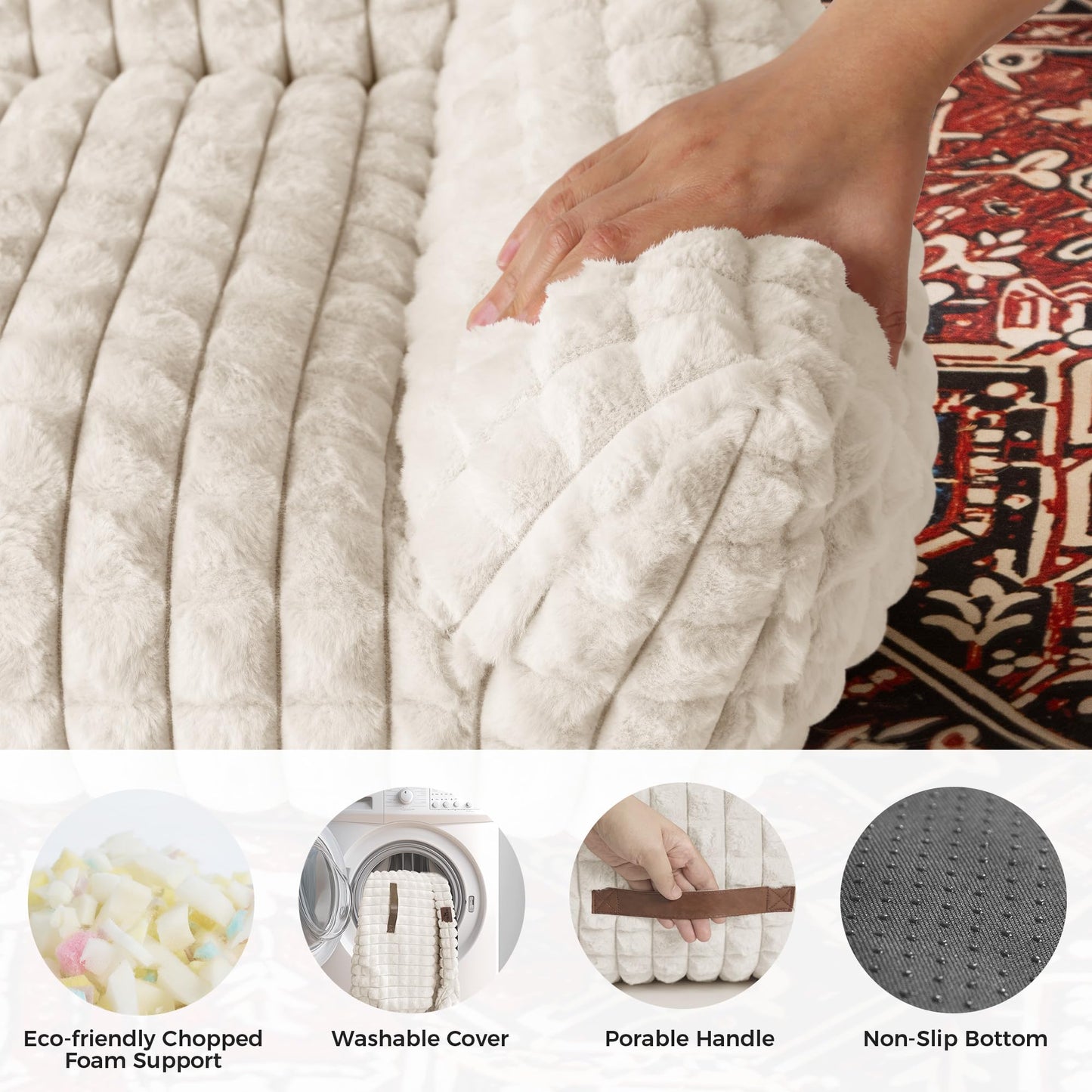 blunique Cat Beds for Indoor Cats - Cute Cat Couch Bed Fluffy Pet Sofa with Faux Rabbit Fur Washable Cover, Fuzzy Pet Couch in 3D Diamond Pattern, Suppportive Large & Small Cats Sofa, 24inch Off White