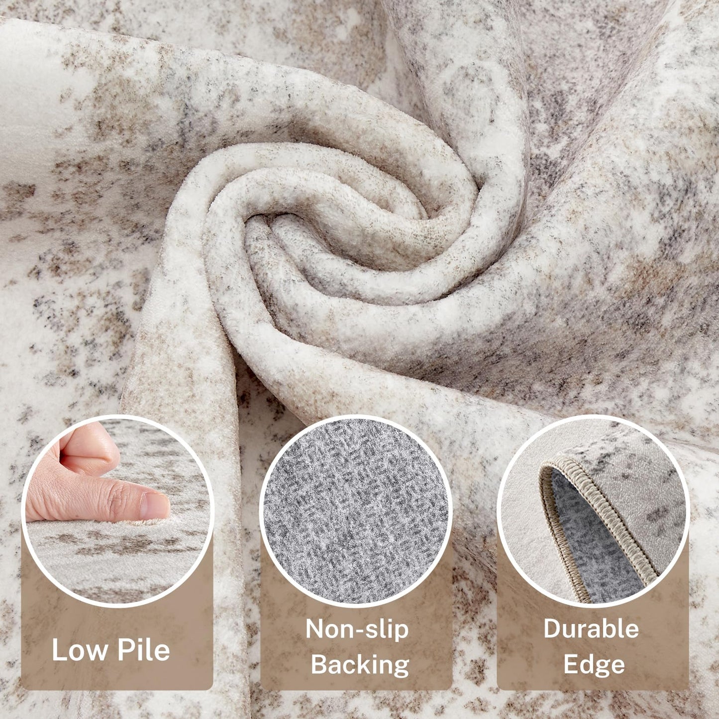 Micgeek Area Rug Living Room - 9X12 Abstract Washable Large Soft Foldable Non Slip Rug Neutral Modern Low Pile Carpet for Bedroom Nursery Dining Room Farmhouse Home Office Indoor - Grey Brown