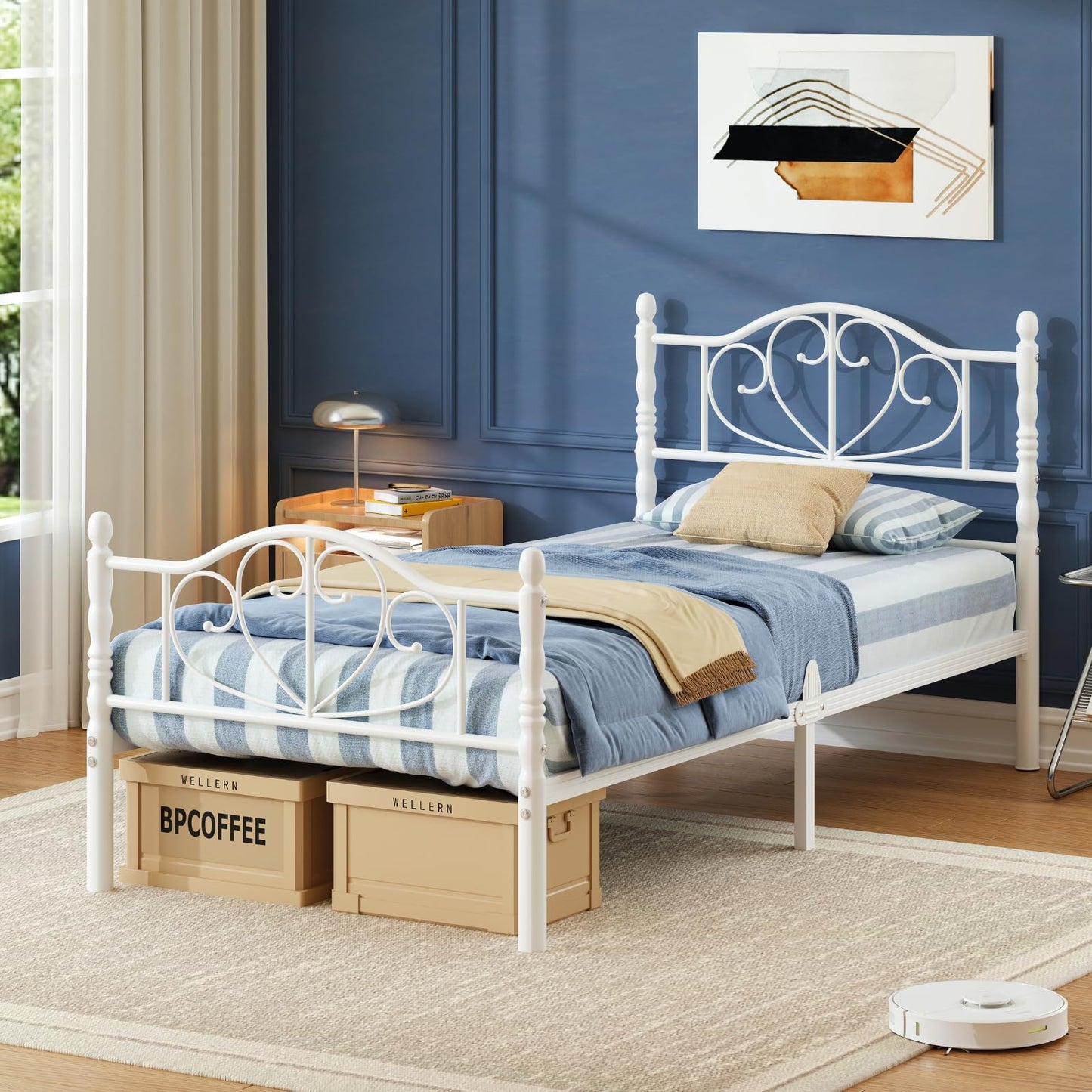 Goltriever 12 Inch Twin Platform Bed Frame with Victorian Style Headboard and Footboard, Heavy Duty Metal Bed Frame No Box Spring Needed, Noise Free, Easy Assembly, White