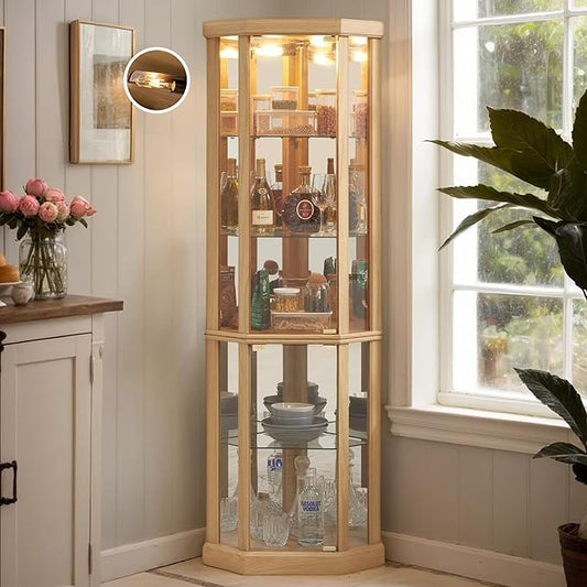 Corner Curio Cabinet, Light Bulb Inclued, Wine Bar China Cabinet