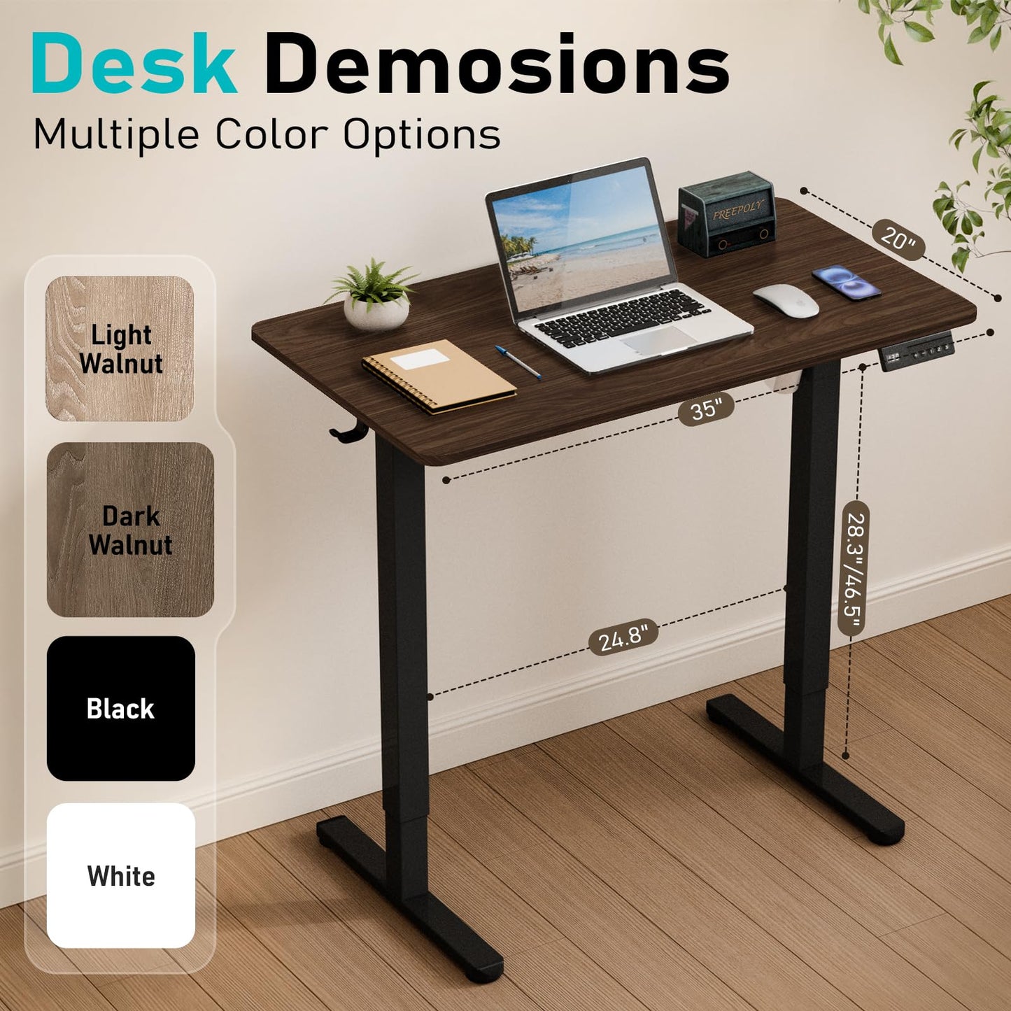 YOLEZO 35" Electric Standing Desk Adjustable Height, Small Sit Stand Desk for Home Office & Computer Workstation, Compact Work Desk with Cable Management (Dark Walnut)