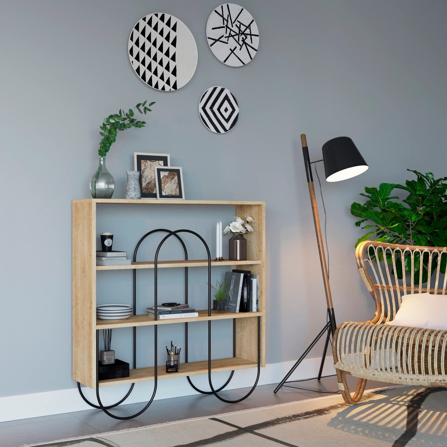 WELL HOME MOBILIARIO & DECORACIÓN Oak Cabinet with 100% Melamine Coated chipboard, Brown, 96x99x25,5