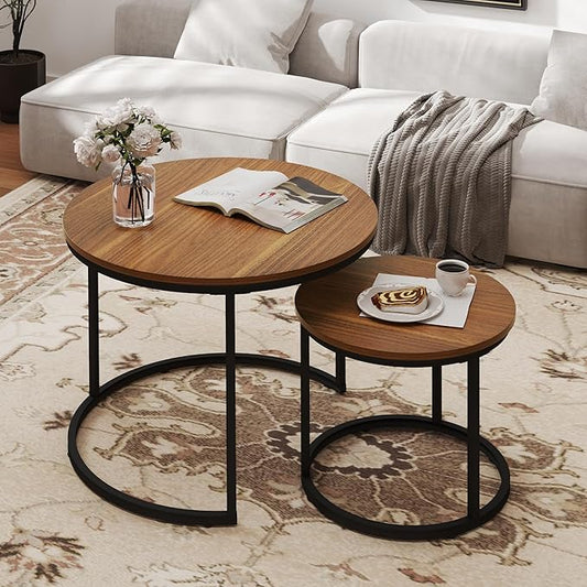 Otterease Nesting Tables Set of 2, Round Coffee Table, Small Nesting Coffee