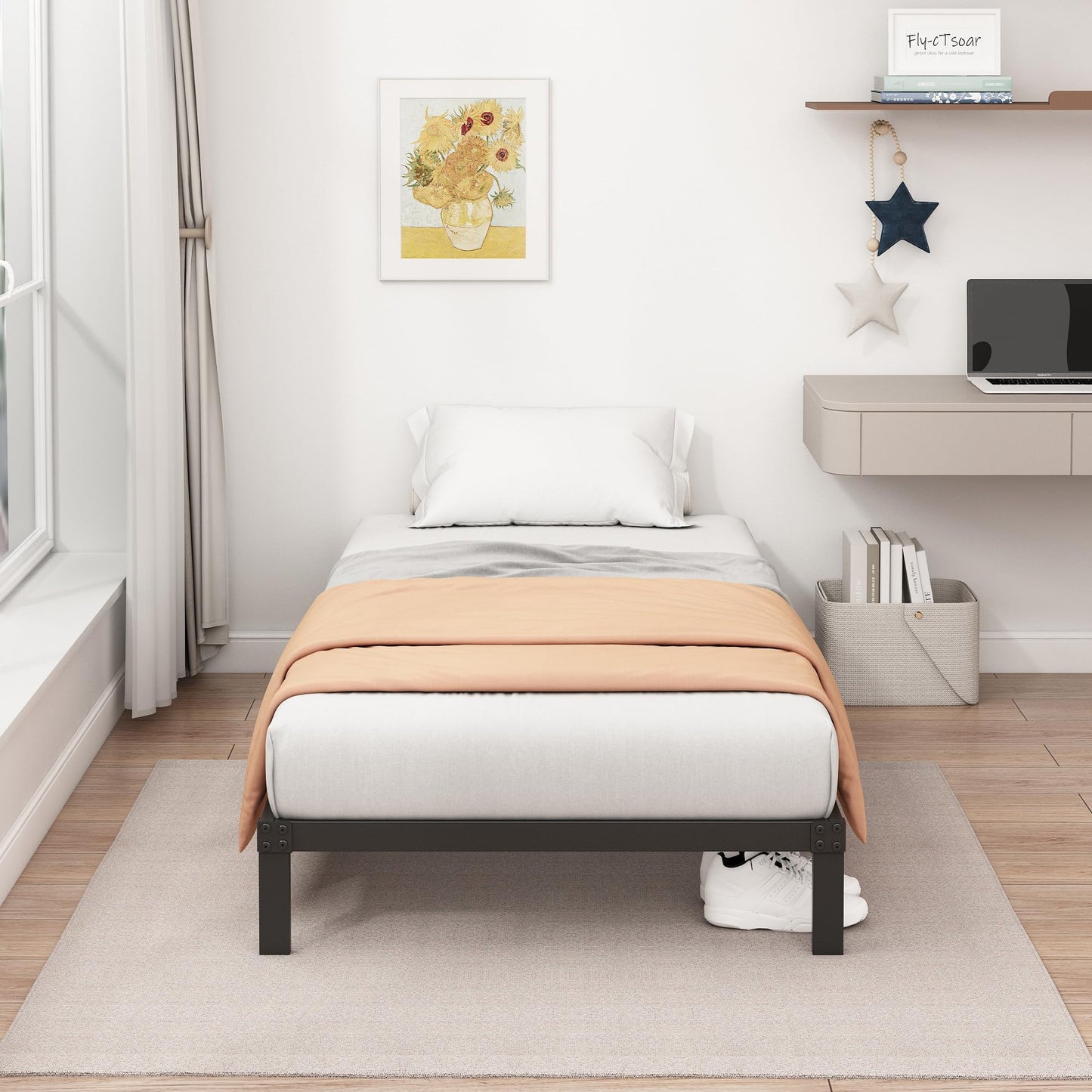 Fly-CTsoar 9 Inch Low Twin Bed Frames Heavy Duty Metal Platform, No Box Spring Needed, Easy Assembly Mattress Foundation, No Noise, Black
