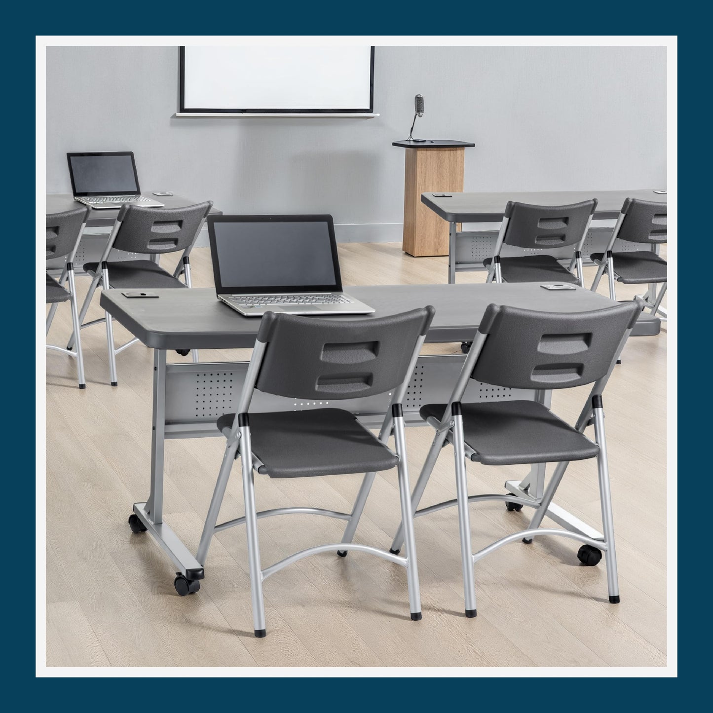 OEF Furnishings OEFBPFT2460-20 Commercial-Grade Premium Industrial Nesting Flip-Top Blow-Molded Training Table with Steel Frame and a 1.75" Thick Surface (24" × 60", Charcoal Slate Top)
