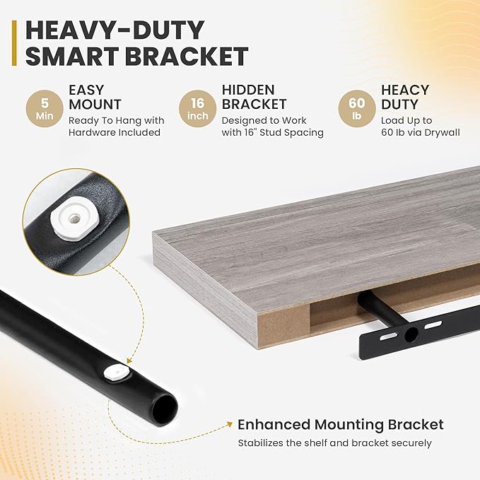 Acovy 72 Inch Floating Shelves, 9.3" Deep Floating Shelf Wall Mounted, Rustic