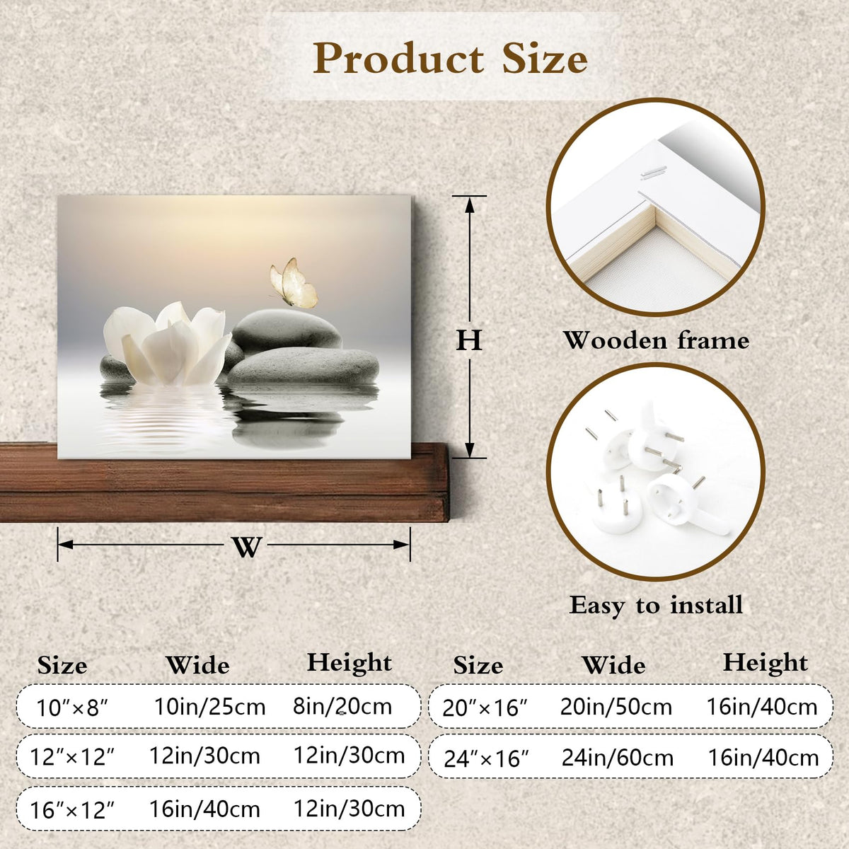 EOBTAIN Zen Stone Canvas Wall Art White Flower and Yellow Butterfly on Lake Wall Art for Bathroom Living Room Bedroom Modern Spiritual Yoga Spa Picture Canvas Wall Decor Zen Art,16x12 Inches