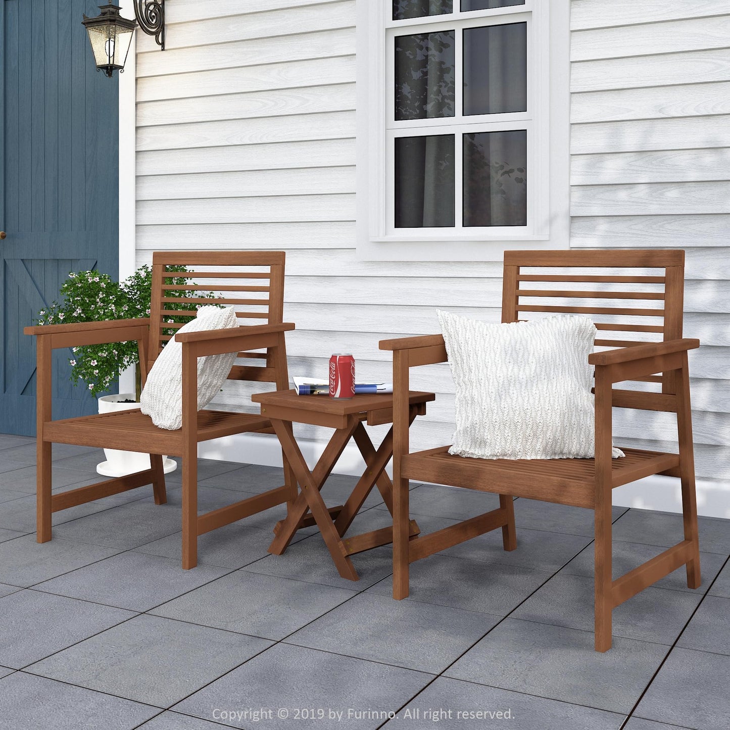 Furinno TIOMAN Patio Chair, Set of Two, Outdoor Lawn Chair, Armchair Without Cushion, for Patio, Garden, Porch, Light Wood