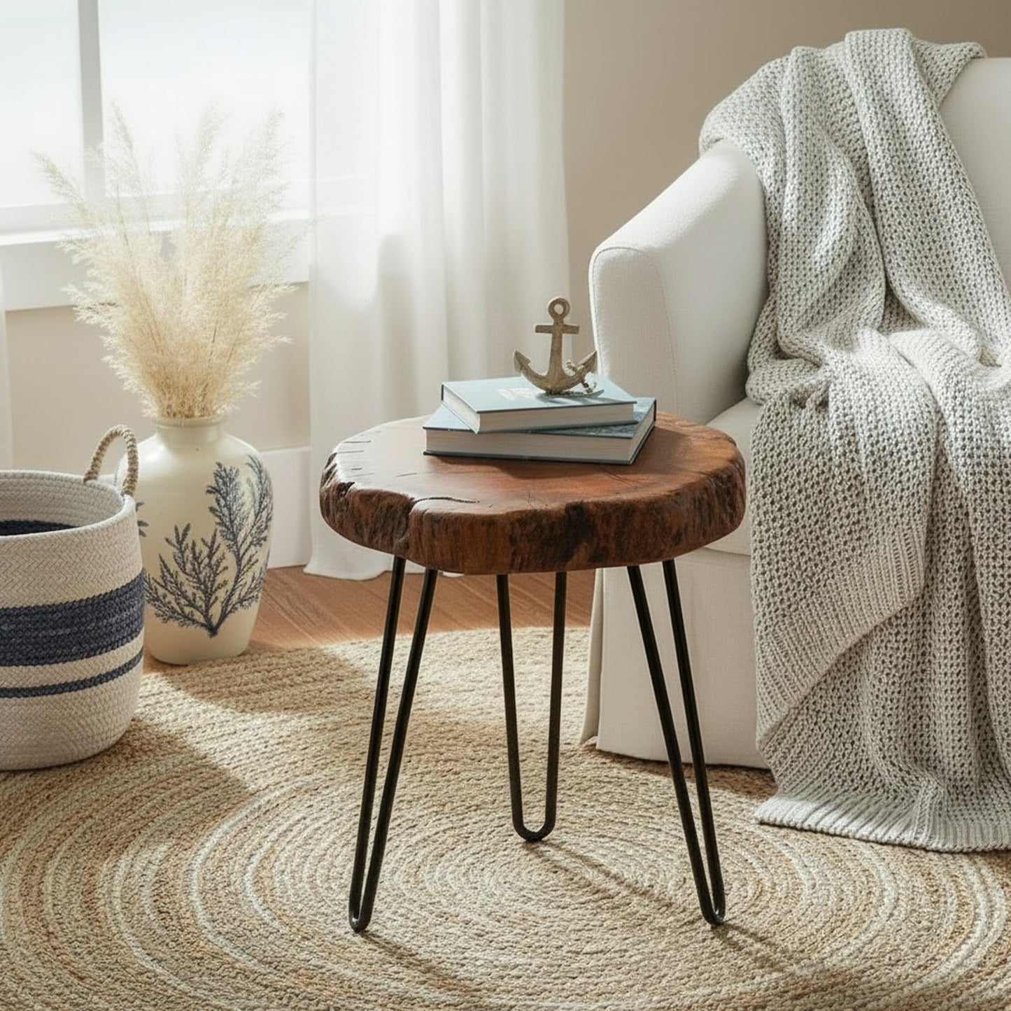 WELLAND Unique Shape Date Tree End Table Live Edge Side Table Plant Stand for Living Room Bedroom Home Office Patio 13" W x 12" D x 16" H