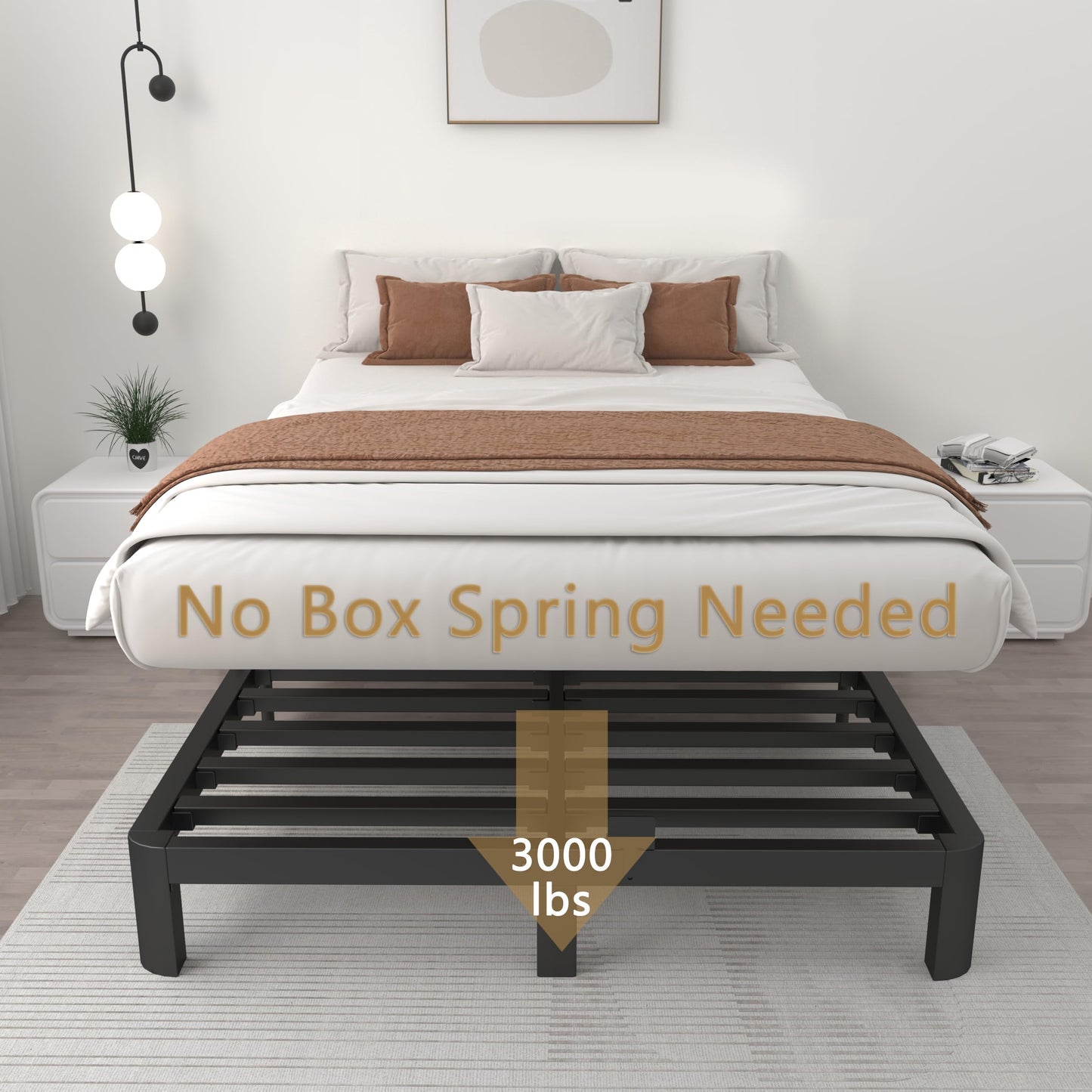 ITIMIDI 10 Inch Full Bed Frames, Platform Bed with Metal Gaskets, No Box Spring Needed, Heavy Duty Steel Slat Support, Anti-Slip Mattress Stopper, Round Corner Leg, Easy Assembly, Black