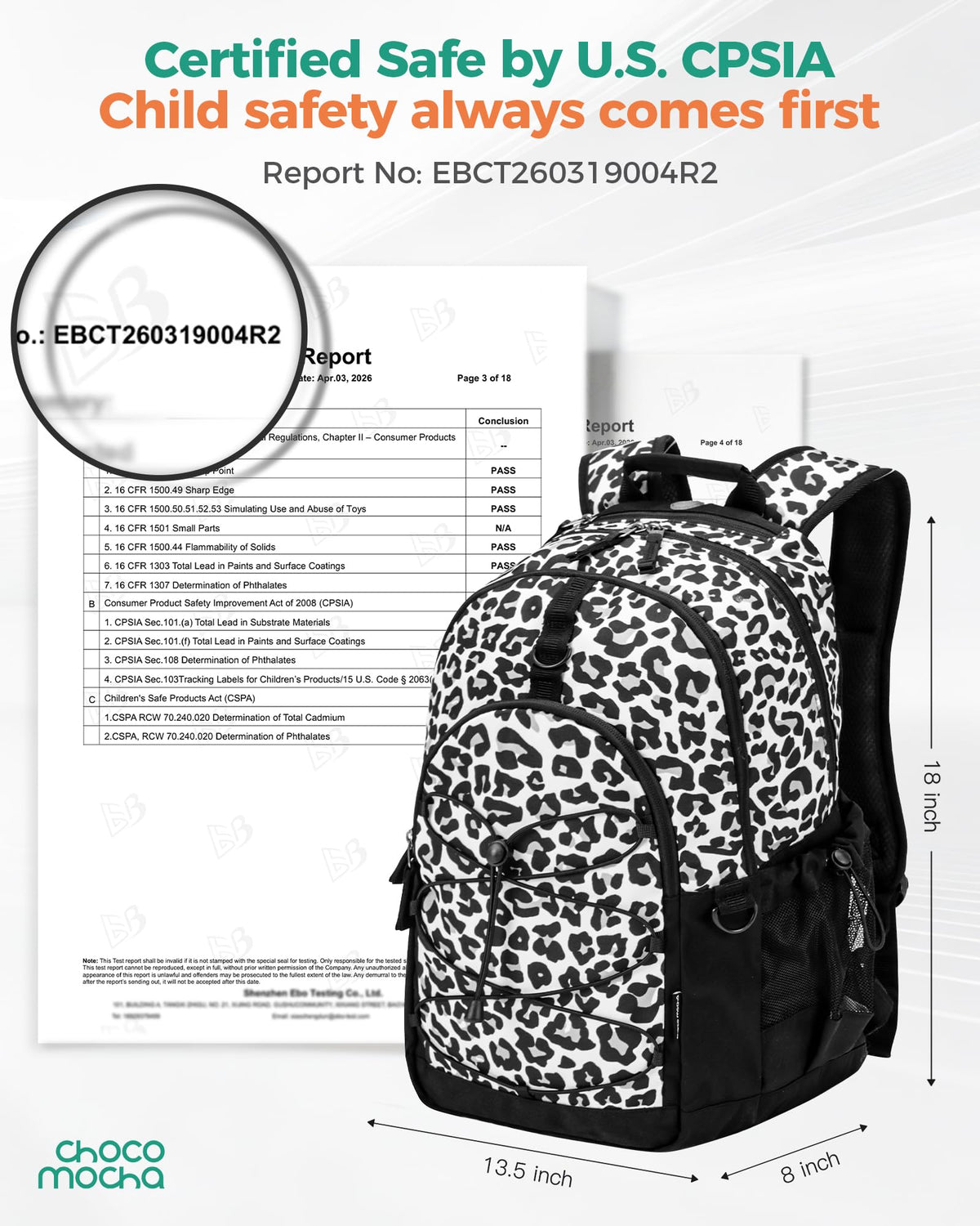 Choco Mocha Snow Leopard Backpack for Teen Girls, Travel School Backpack for Girls Middle School Large Bookbag 18 Inch, Black