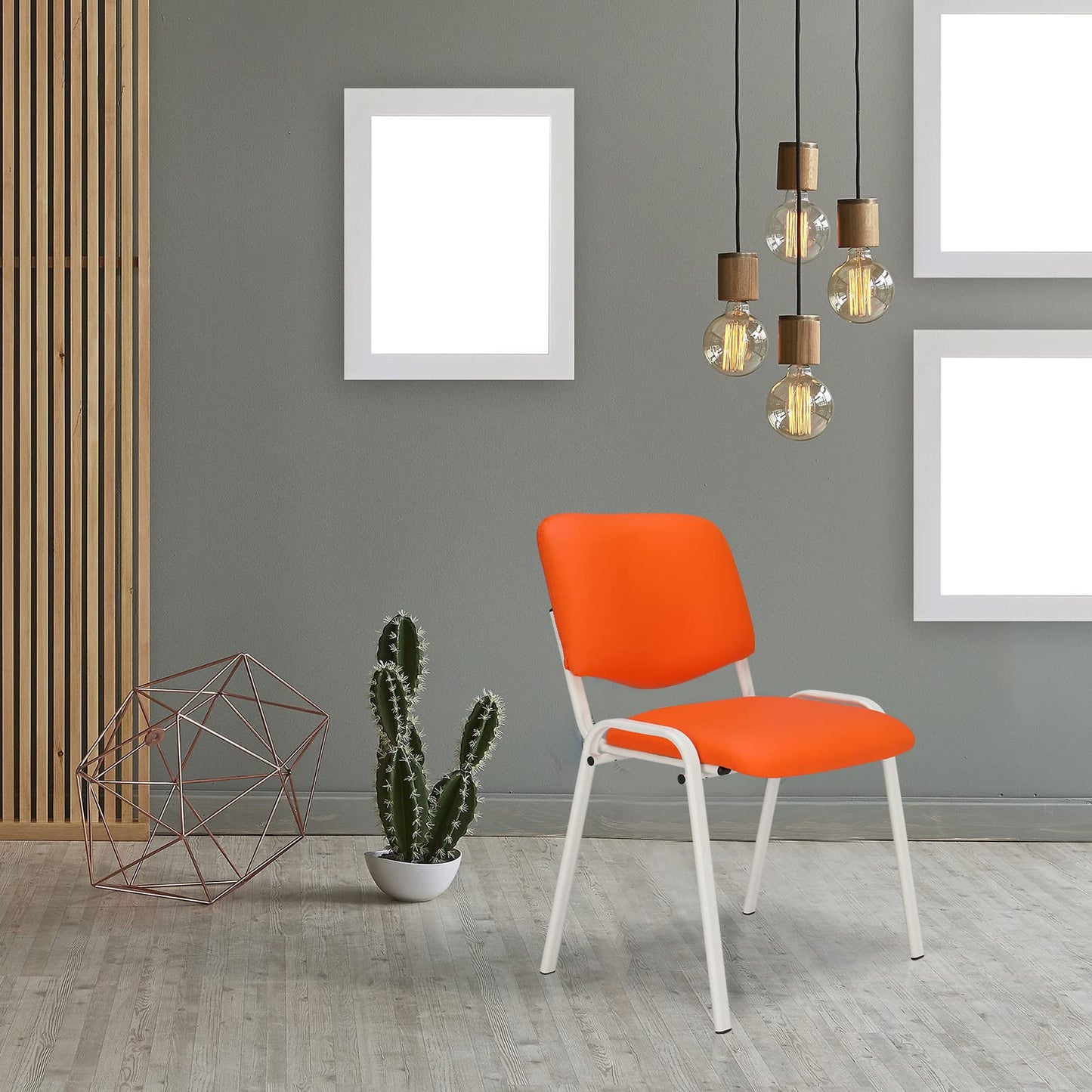 VINGLI Orange Waiting Room Chairs, 5-Pack PU Church Chairs Conference Stackable Office Guest & Reception Stacking for Meeting,Office Lobby, Simple&Space-saving Pu-orange
