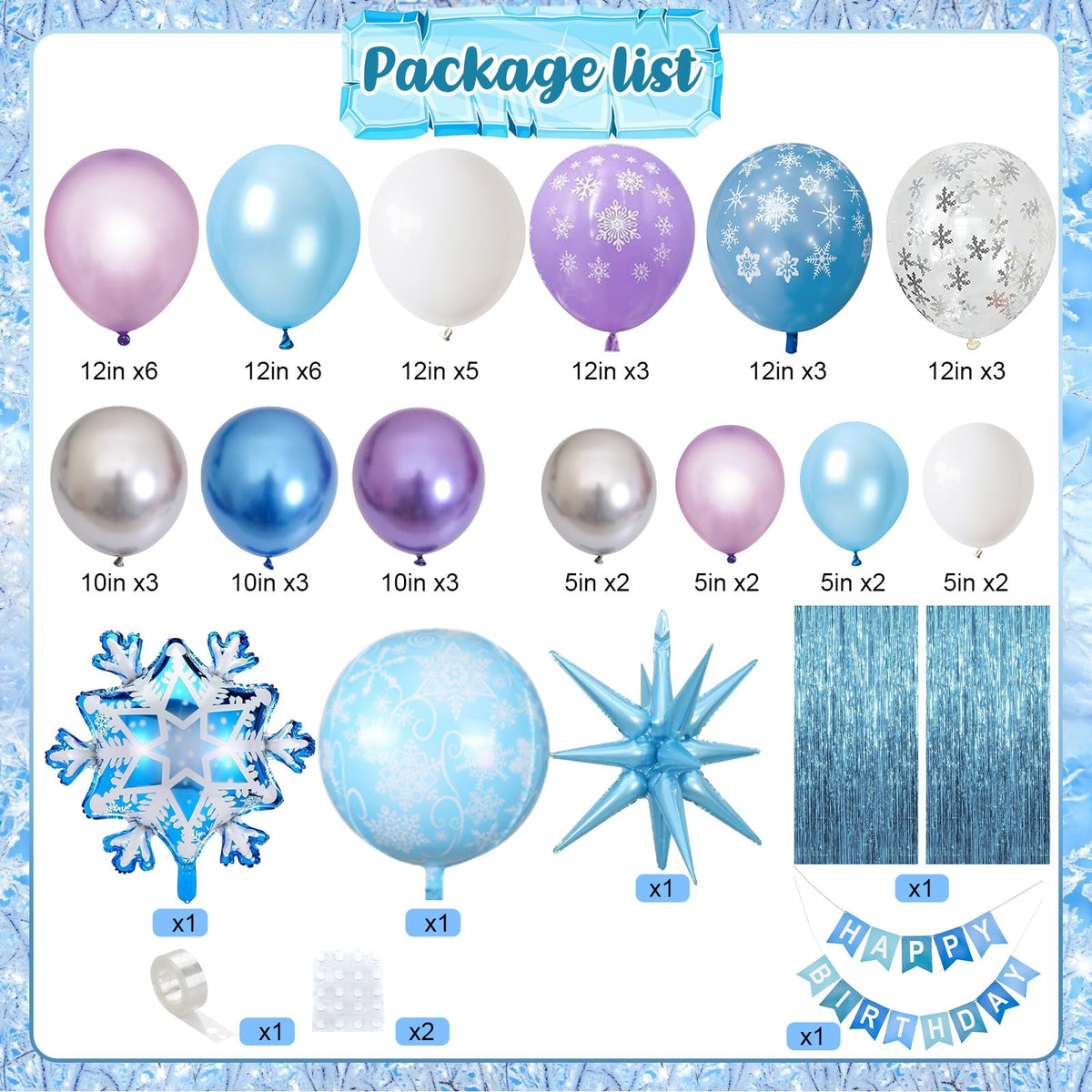 Winter Snow Birthday Party Decorations, 4D Snowflake Winter Wonderlan Balloon Garland Arch Kit Blue Purple Silver Balloons for Princess Baby Its Cold Outside Onderland Birthday Party Decoration