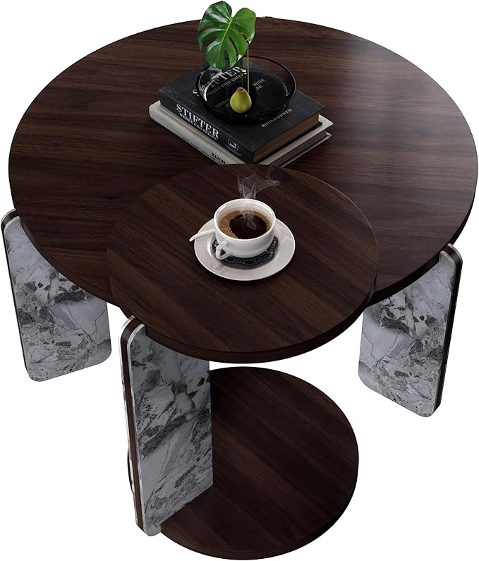 GDFStudio Round Nesting Coffee Table Set of 2, Modern Wooden Accent Side Table