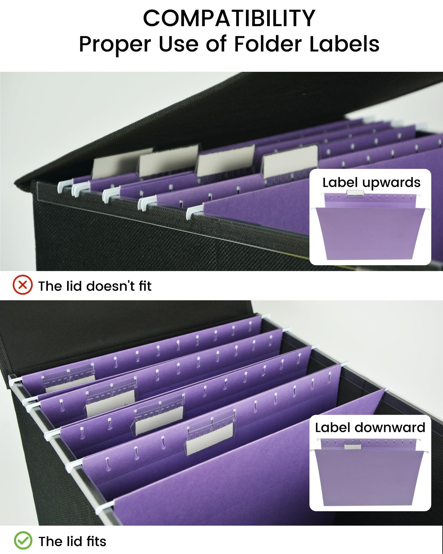 Qerlei File Organizer Boxes with Lids,Collapsible File Folder Organizer with Plastic Slide,Collapsible Filing & Storage Boxes for Office/Decor/Home (Black, 1 Pack)