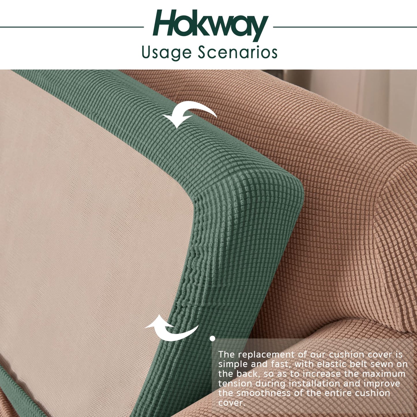 Hokway Stretch Couch Cushion Slipcovers Reversible Cushion Replacement Slipcovers Sofa Cushion Covers(Celadon, 3)