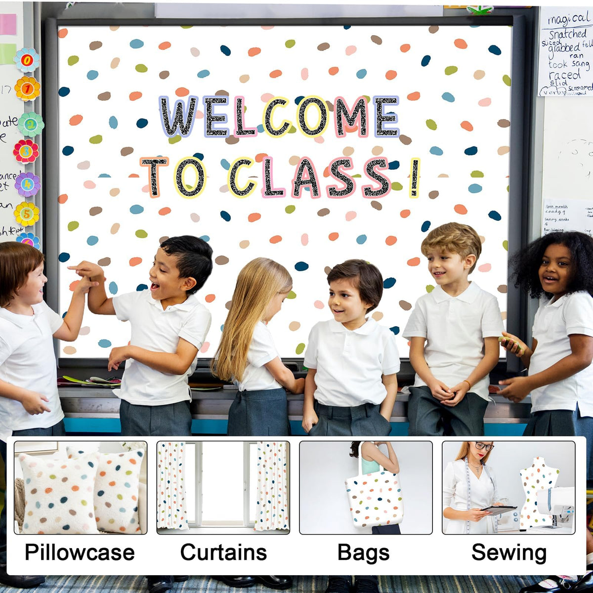 120x47 in Bulletin Board Fabric Background Back to School Classroom Decoration Large Polyester Photography Backdrop for Class Home Office Wall Decor Pillows Curtains Crafts Boho Dot