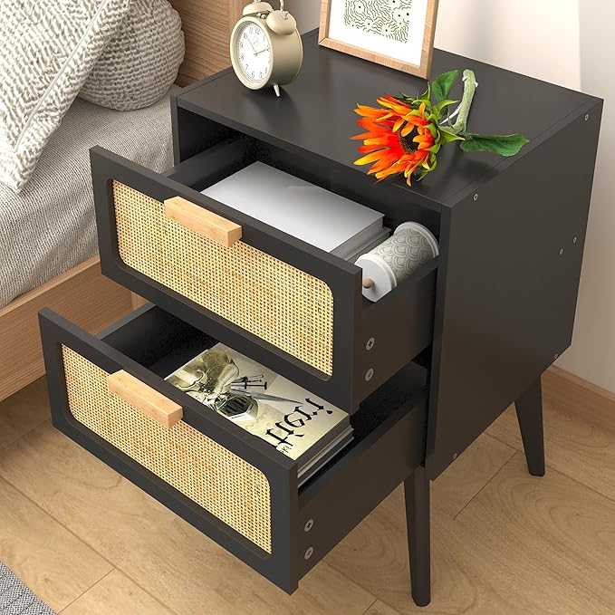 YAUKOMEL Black Nightstand, Wood End Table, Side Table