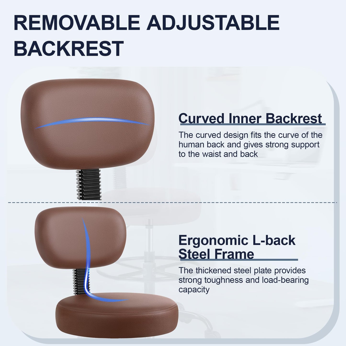 Brick Attic Drafting Chair with Backrest – Adjustable Foot Rest Rolling Stool with Wheels, PU Leather Swivel Stool for Office Spa Studio Lab Counter Salon Home Work Bar Kitchen Shop(Brown)