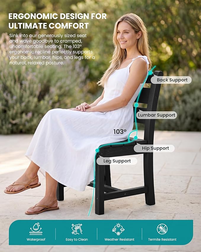 SERWALL HDPE Dining Set for 6: 1 Umbrella Hole Table, 4 Armless + 2 Armchairs.