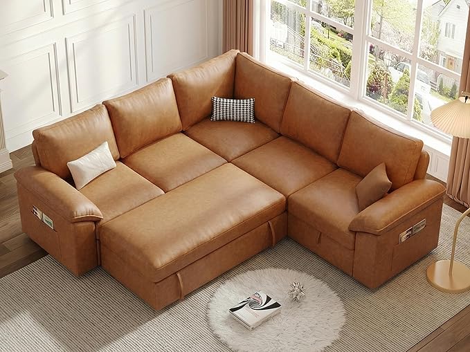 85 Inch Faux Leather Modular Sectional Sofa