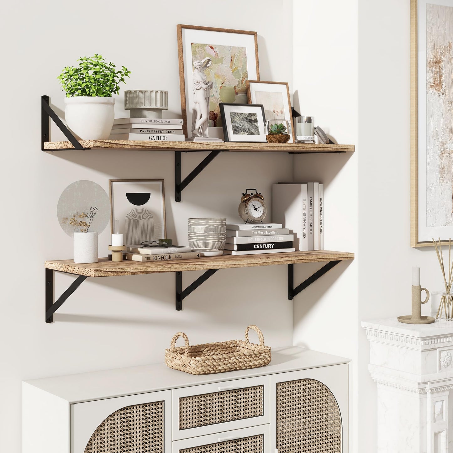 Marsmiles Deep Floating Shelves | 36 Inch Light Wood Wall Shelves Set of 2 | 12 Inch Deep Floating Shelves for Wall | 36''W x 12''D Rustic Light Wooden Shelves for Bathroom Living Room Bedroom Kitchen