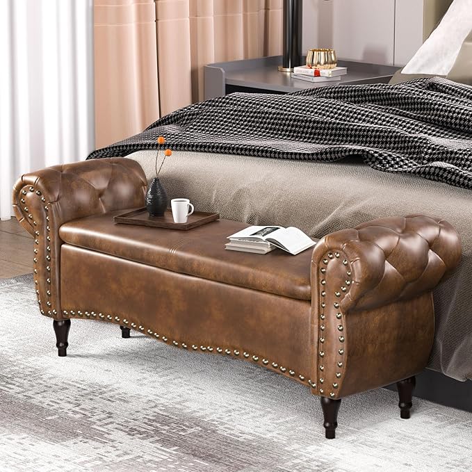 ZZW Storage Ottoman Bench, Tufted Bed Benches