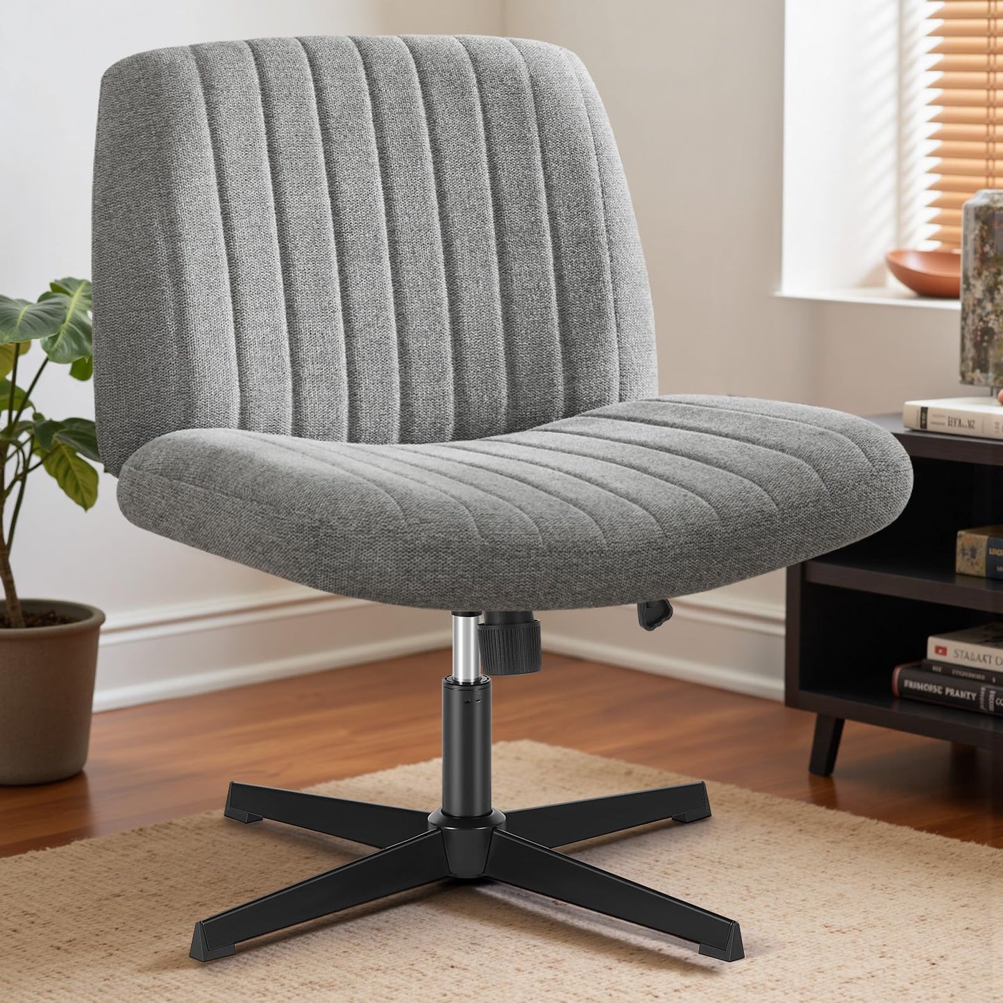 OLIXIS Criss Cross Legged Chairs Armless No Wheels Wide Seat Height Adjustable Swivel Padded Fabric Home Office Desk Seating for Bedroom, Student, Study Room