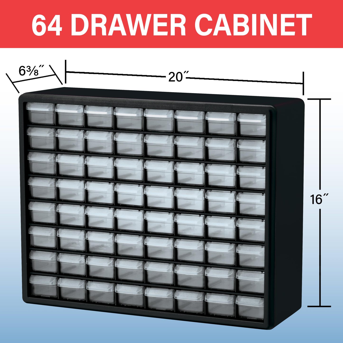 Akro-Mils 64-Drawer Plastic Drawer Storage Cabinet for Garage Organization, Bead Organizer, Building Bricks Storage, Teacher Toolbox, Makeup Organizer, 20" W x 6" D x 16" H, 10164 Yellow