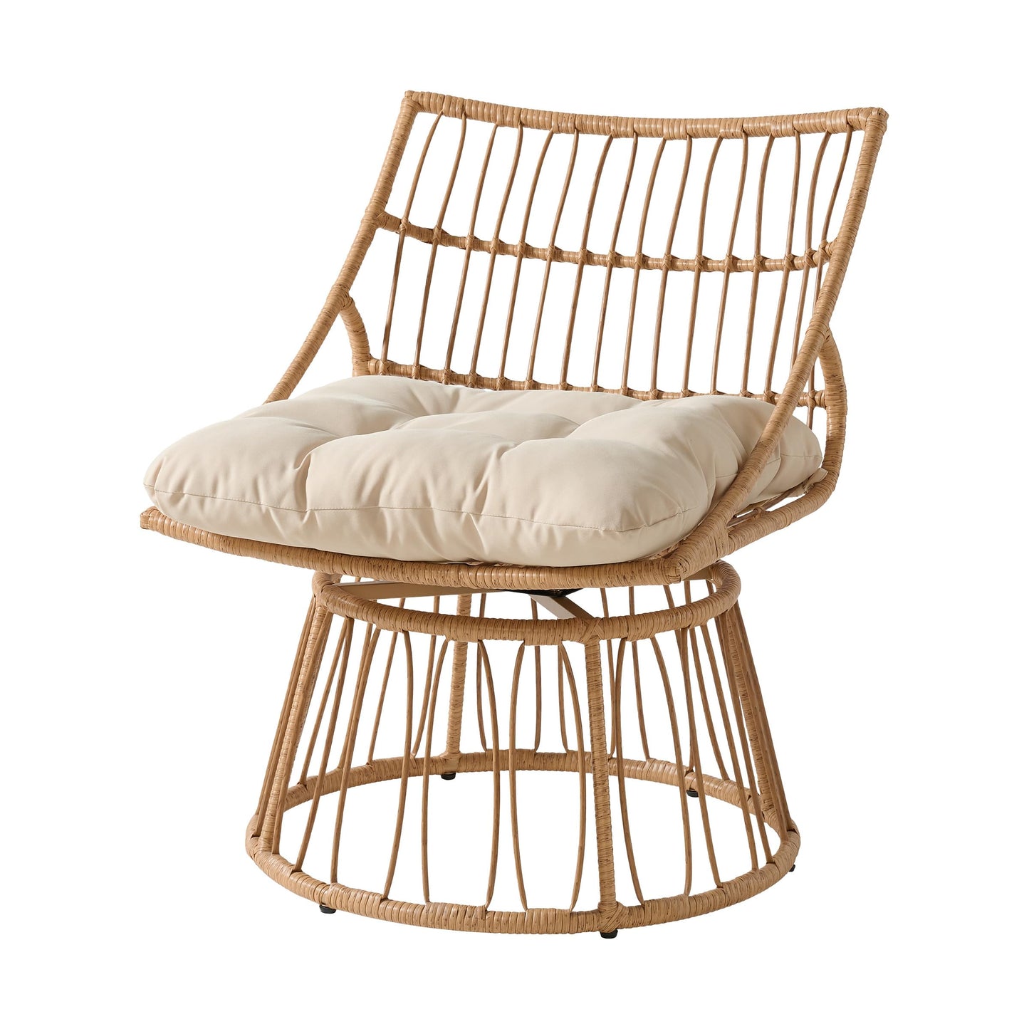 Alaterre Furniture Servana Outdoor Wicker Chair - Oversized Outdoor Swivel Chair with Cushion - Weather-Resistant Patio Lounger - Boho Patio Furniture for Backyard, Balcony, Sunroom, Living Room (Tan)