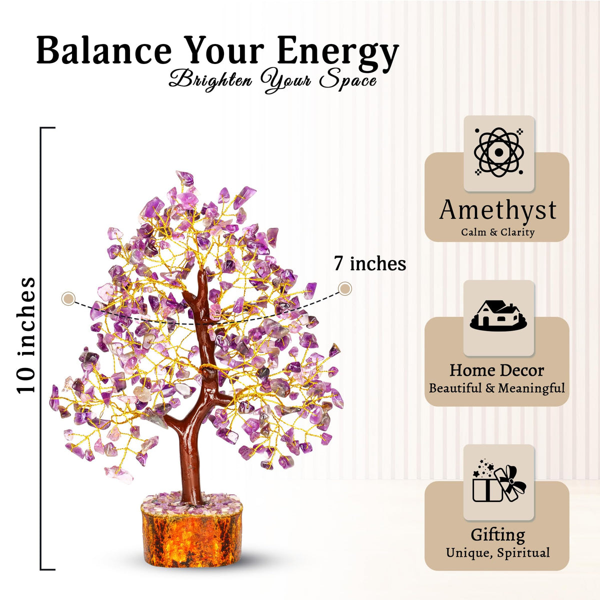 YATSKIA Amethyst Tree | Quartz Tree of Life | Healing Crystals | Bedroom Decor for Women | Boho Bedroom Decor | Sister Birthday Gifts | Gifts for Women Who Have Everything | 10 Inch