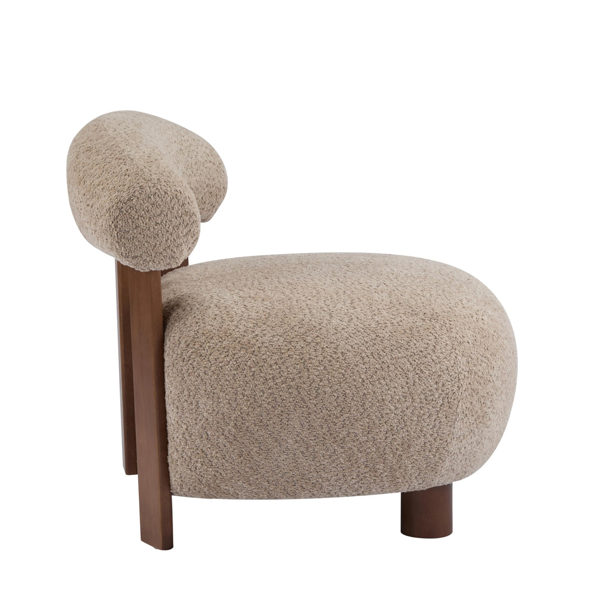 Merax Boucle Fabric Accent Chair, Modern Upholstered Barrel Armlesschair with Wooden Legs, Comfy Lounge Chair for Living Room Bedroom Office, Soft Reading Chair, Light Brown