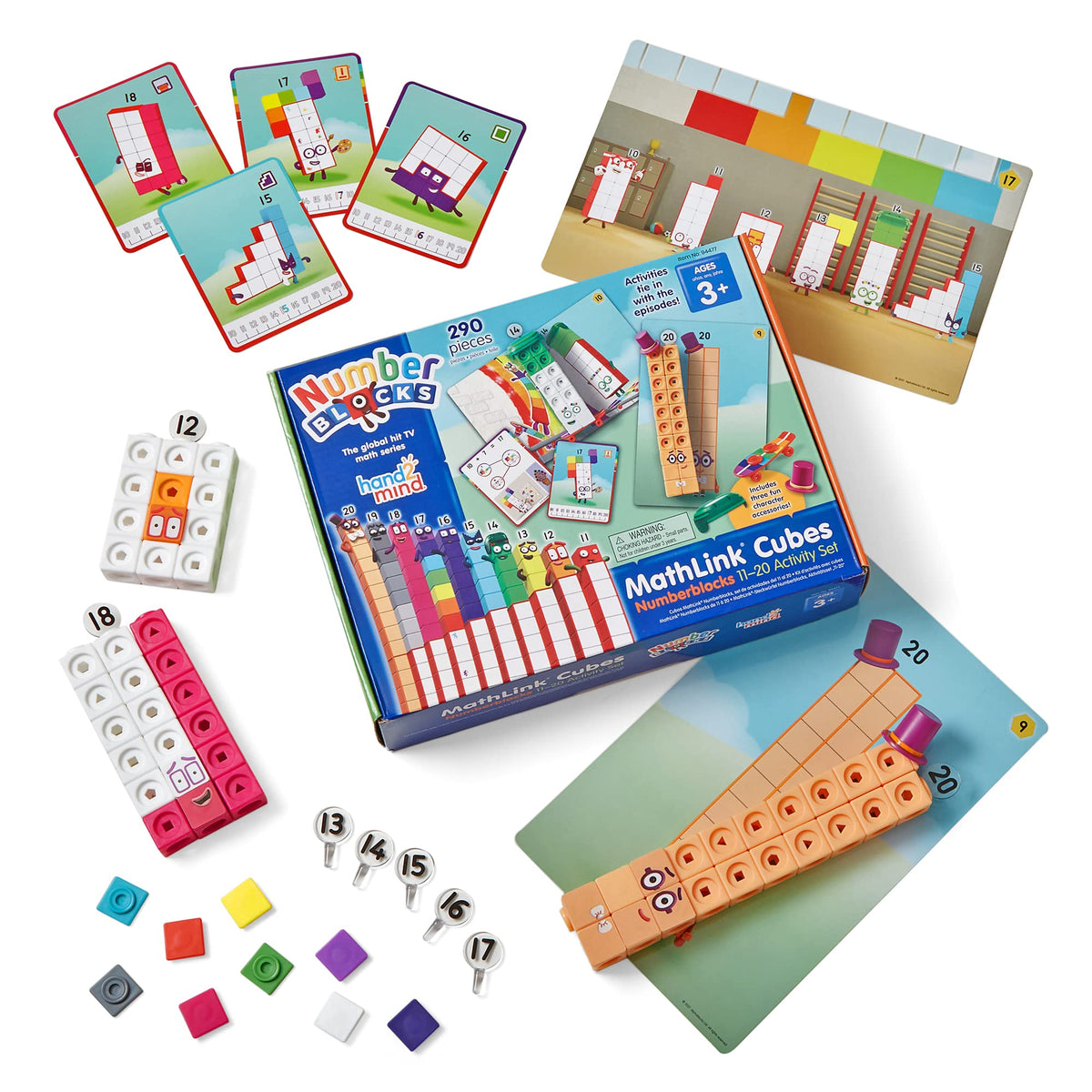 hand2mind MathLink Cubes Numberblocks 11-20 Activity Set, 30 Preschool Learning Activities, Counting Blocks, Linking Cubes, Educational Toys for Kids, Number Games, Math Manipulatives Kindergarten