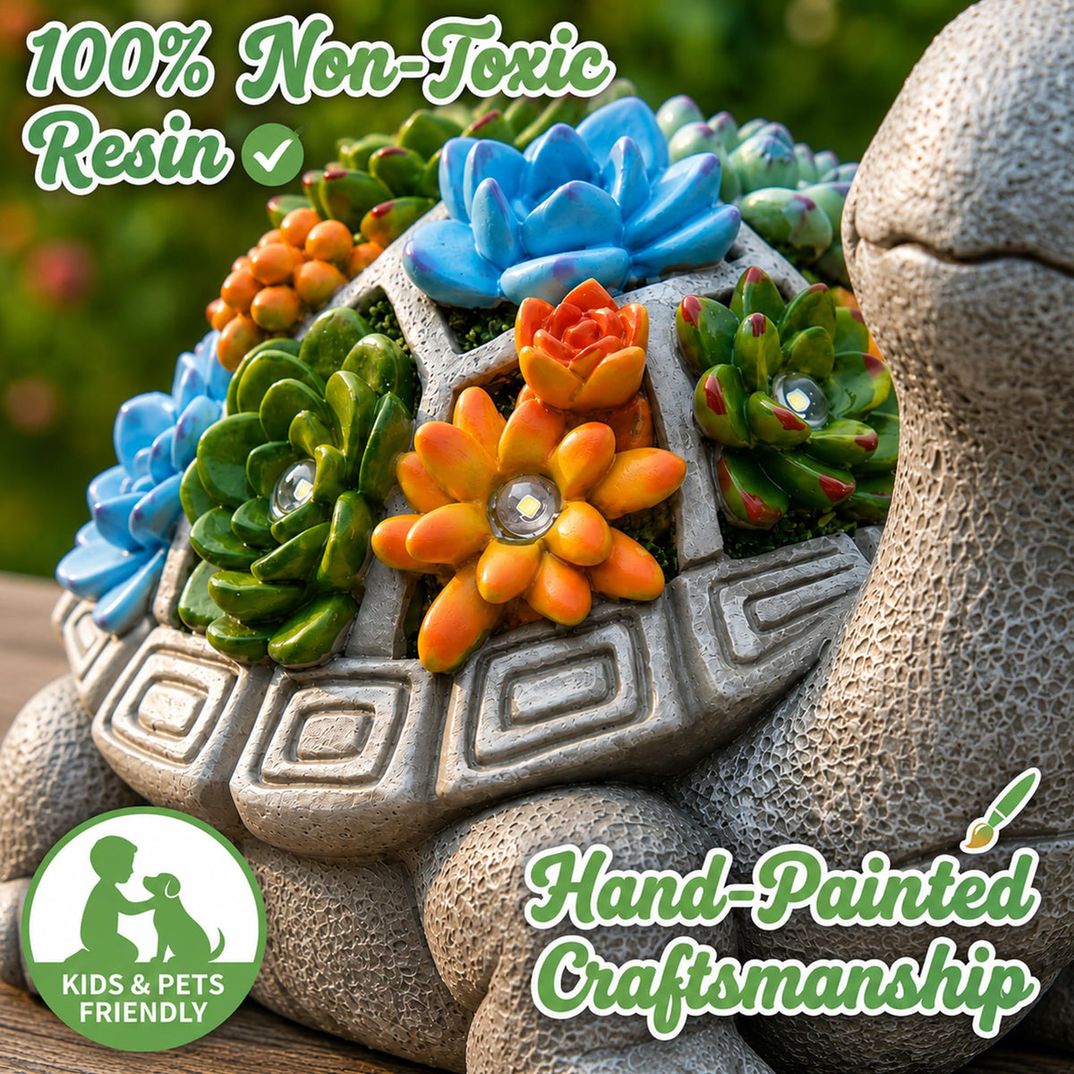 Nacome Solar Garden Outdoor Statues Turtle with Succulent and 7 LED Lights - Lawn Decor Statue for Patio, Balcony, Yard Ornament - Gifts for Mom Grandma Women