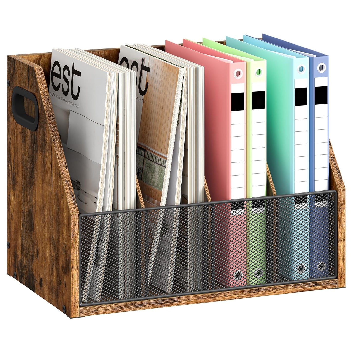 CHOEZON Wooden Desk Organizer and Wooden Desktop File Organizer Bundle, Desktop File Holder for Home Office, Easy Assembly, Rustic Brown, MWJ04FG-MWJ06FG