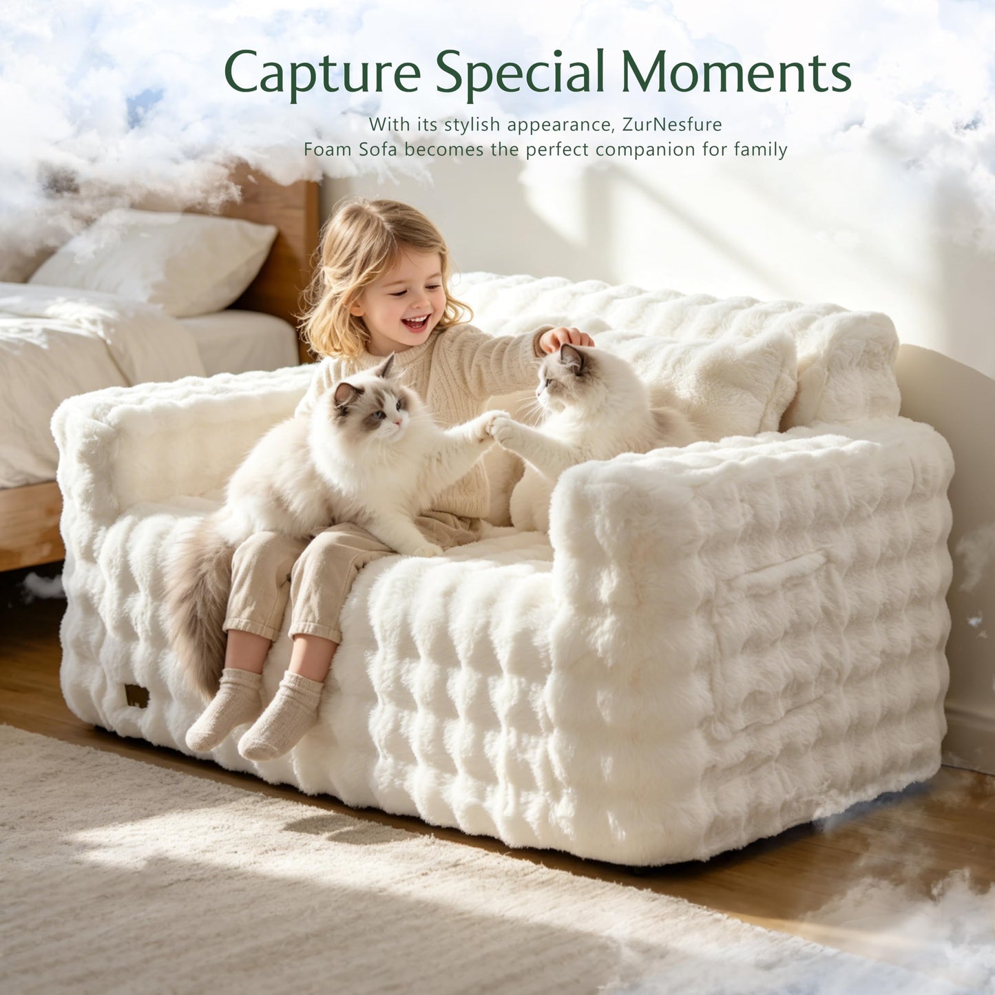 ZurNesfure Sofa Couch Loveseat, Memory Foam Couch with Pillow, Modern Cloud Couch with deep seat and Removable Washable Cover Boneless Sofas for Living Room Bedroom Apartment (White,Loveseat)