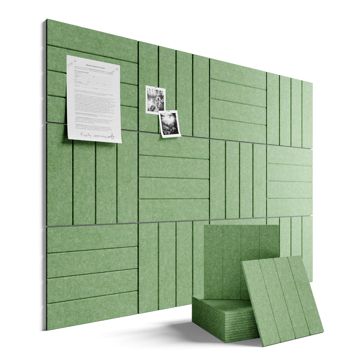 Large Felt Bulletin Board 48" x 36" Cork Board Alternative-12 Pack with 70 Safe Removable Adhesive Tabs, Cork Boards for Walls Felt Board for Home Office Classroom Pin Board-Moss Green